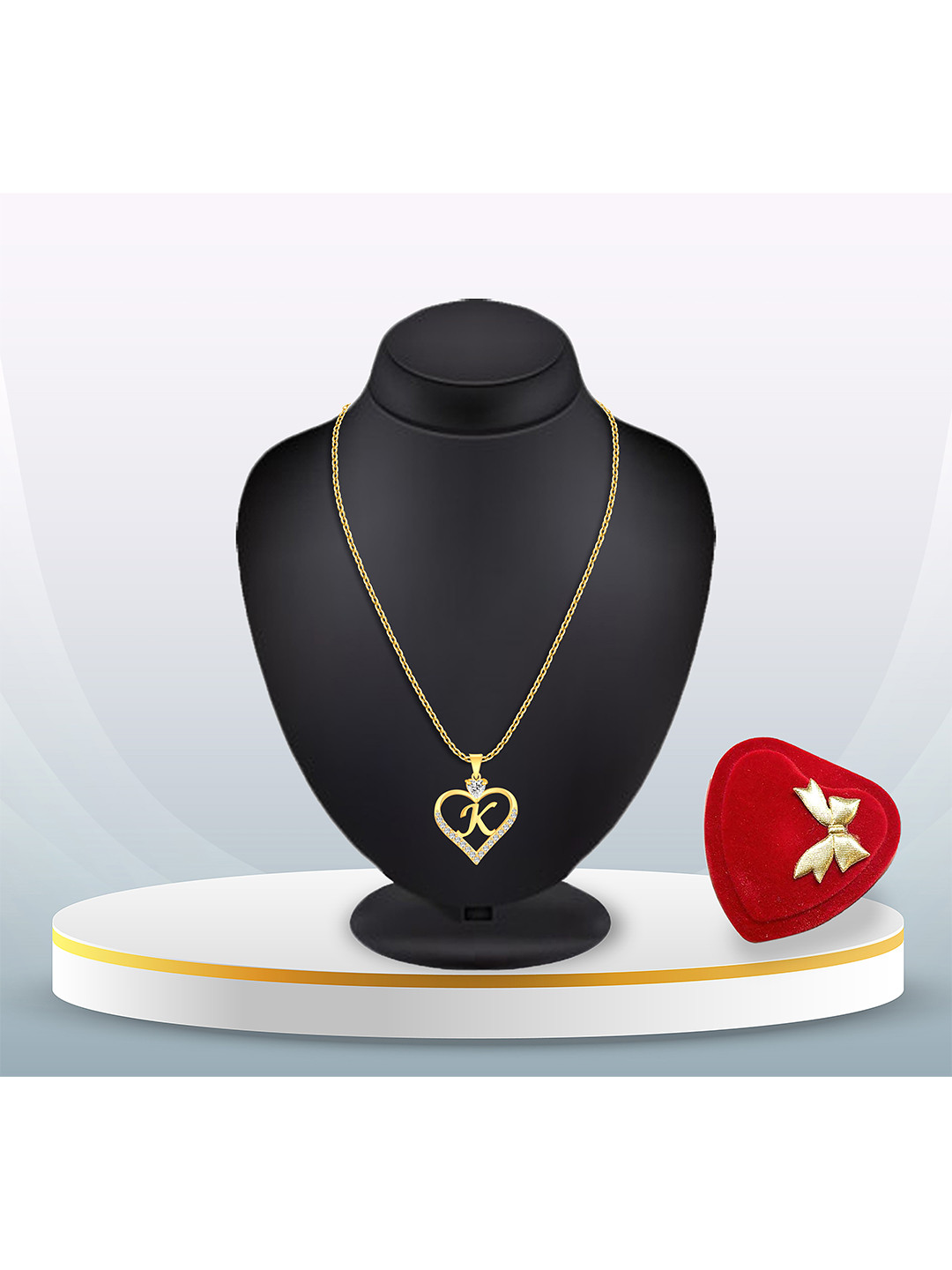 

Heer Collection Gold-Plated CZ Studded Alphabet K Heart Shaped Pendant With Chain