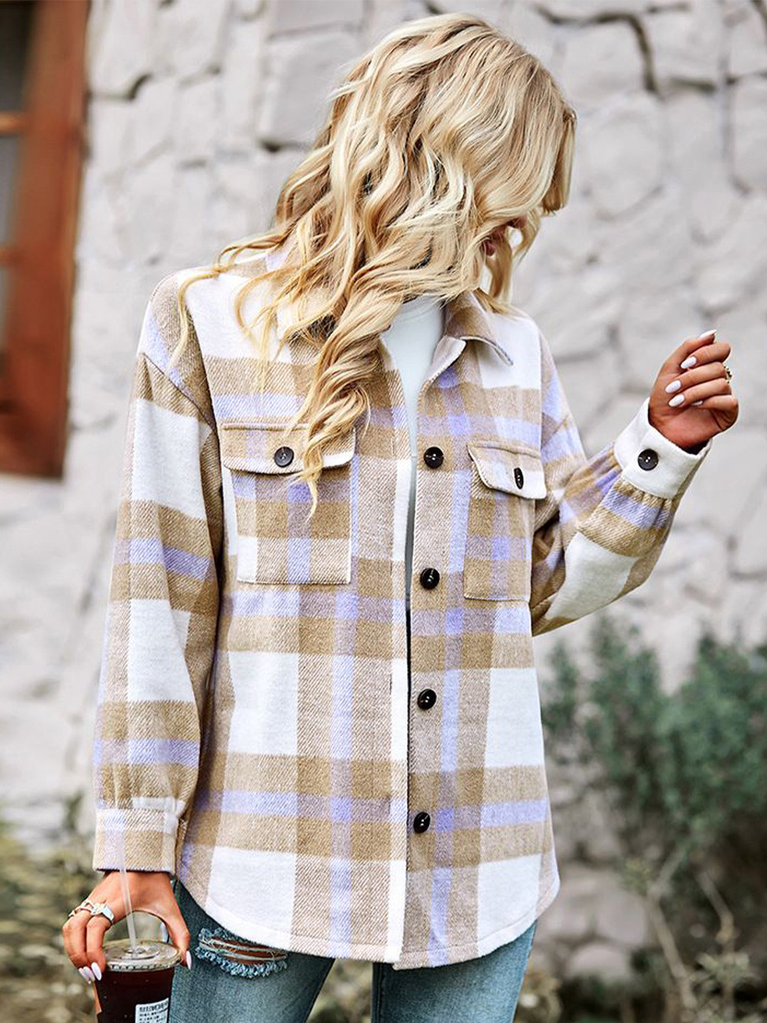 

StyleCast Women Checked Shirt Collar Top, Brown