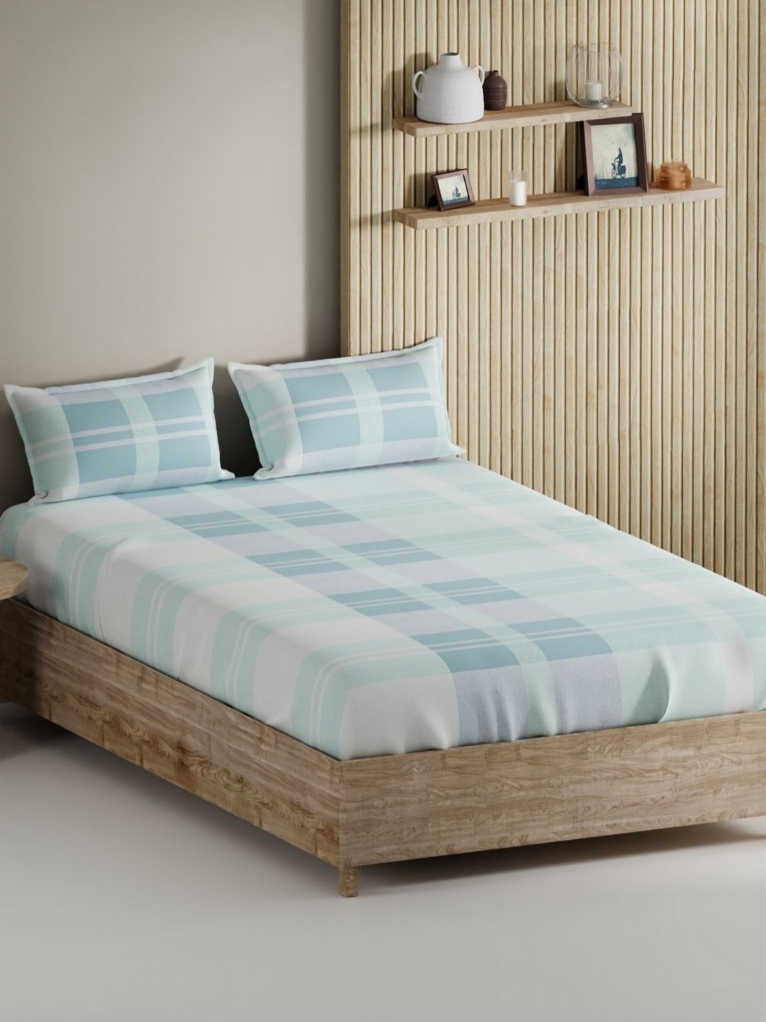 

BIANCA Blue Geometric Pure Cotton 144 TC King Bedsheet & 2 Pillow Covers 2.74 x 2.74 Mts