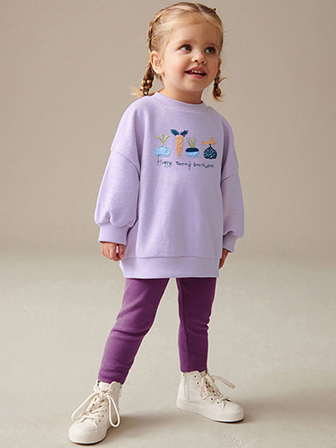 

LULU & SKY Girls Printed Pure Cotton T-shirt with Leggings, Purple