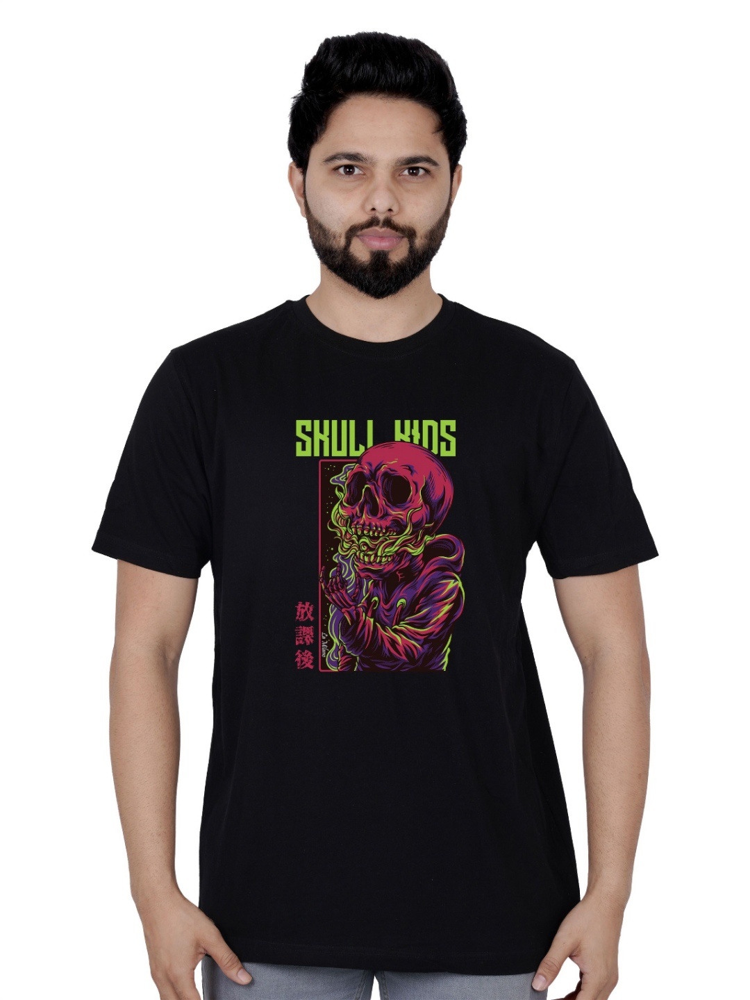 

LA MILANO Men Graphic Printed Round Neck Pure Cotton Slim Fit T-shirt, Black