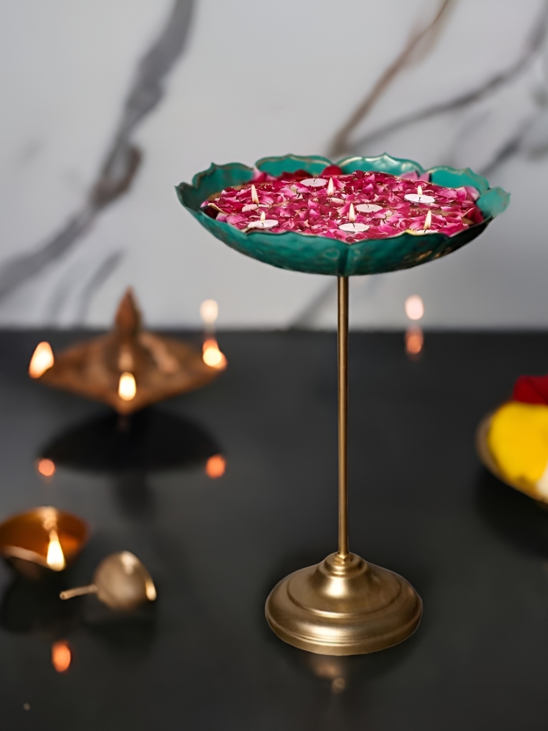 

Special You Green Stand Urli Bowl with Tea Light Candles