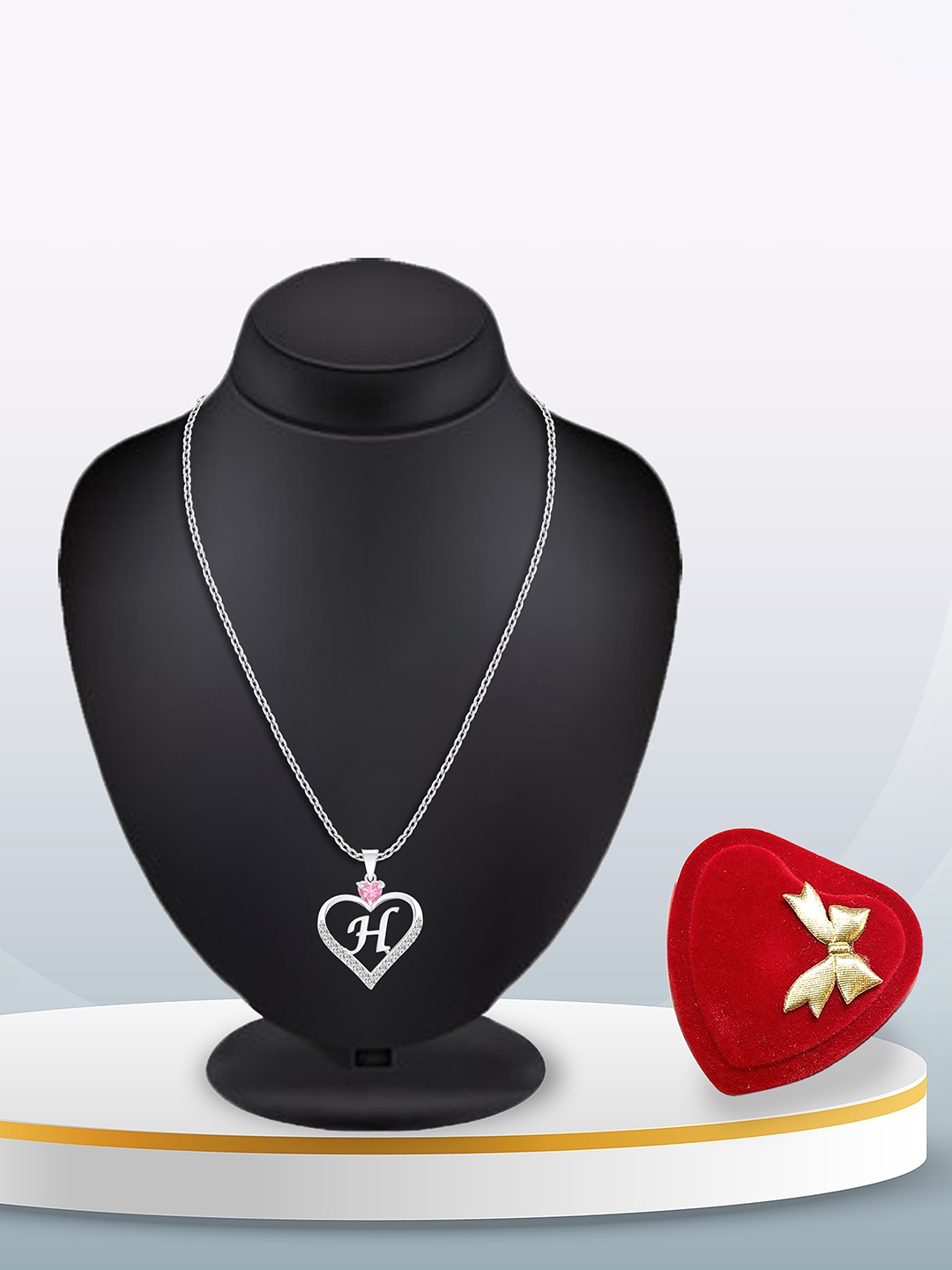 

Heer Collection Silver-Plated Stainless Steel CZ H Letter Heart Shaped Pendant With Chain