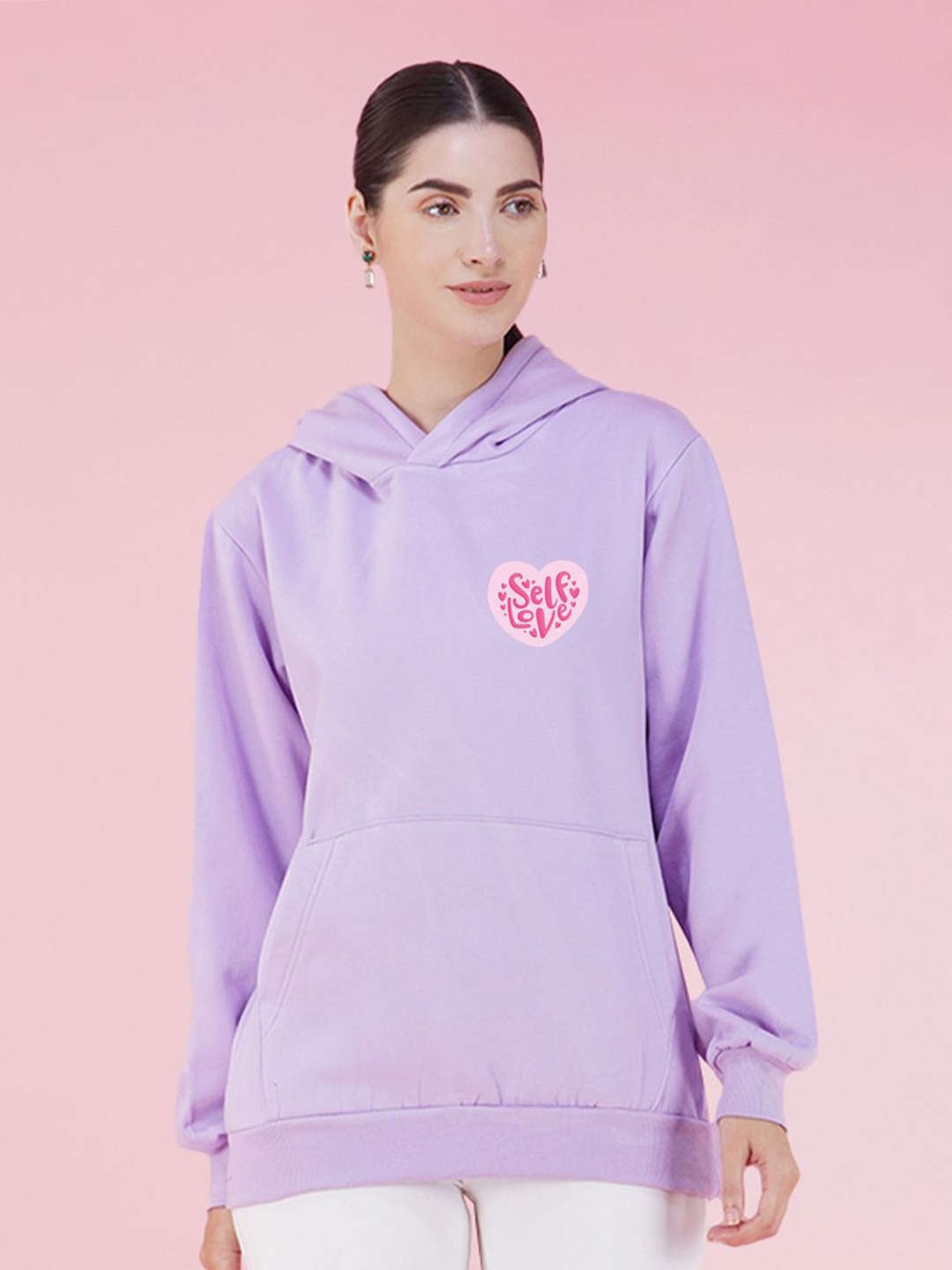 

NUSYL Graphic Printed Hooded Oversized Sweatshirt, Purple