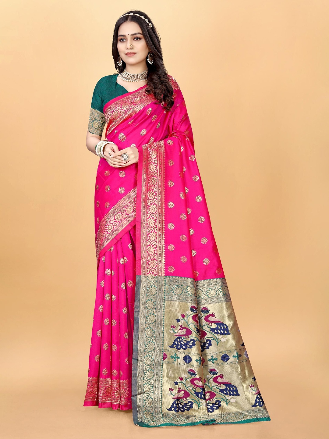 

VenderVilla Woven Design Paithani Saree, Pink