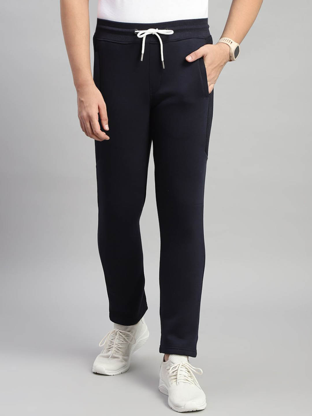 

rock.it Men Solid Mid Rise Track Pants, Navy blue