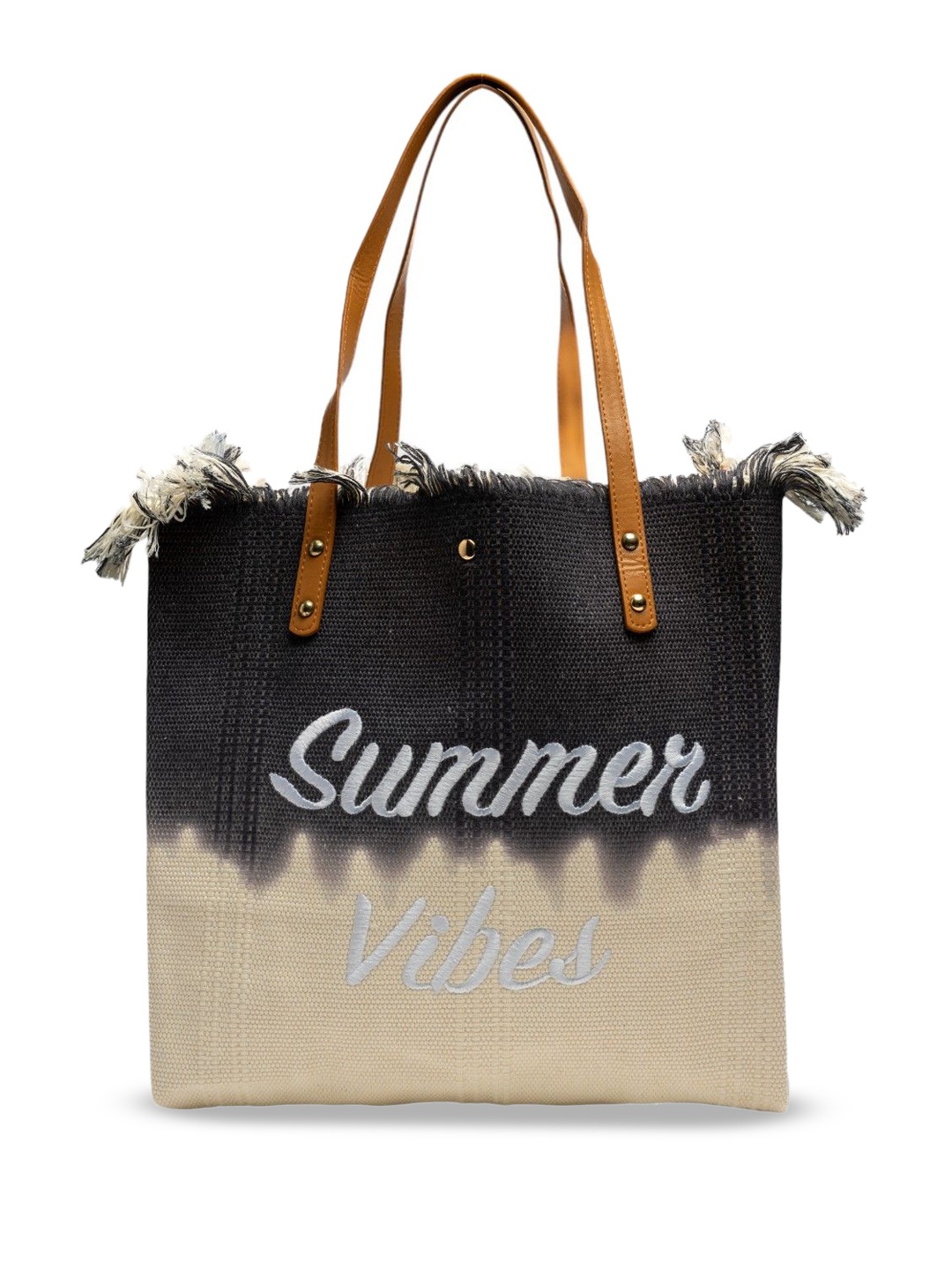 

Vdesi Women Colourblocked Oversized Tote Bag, Black