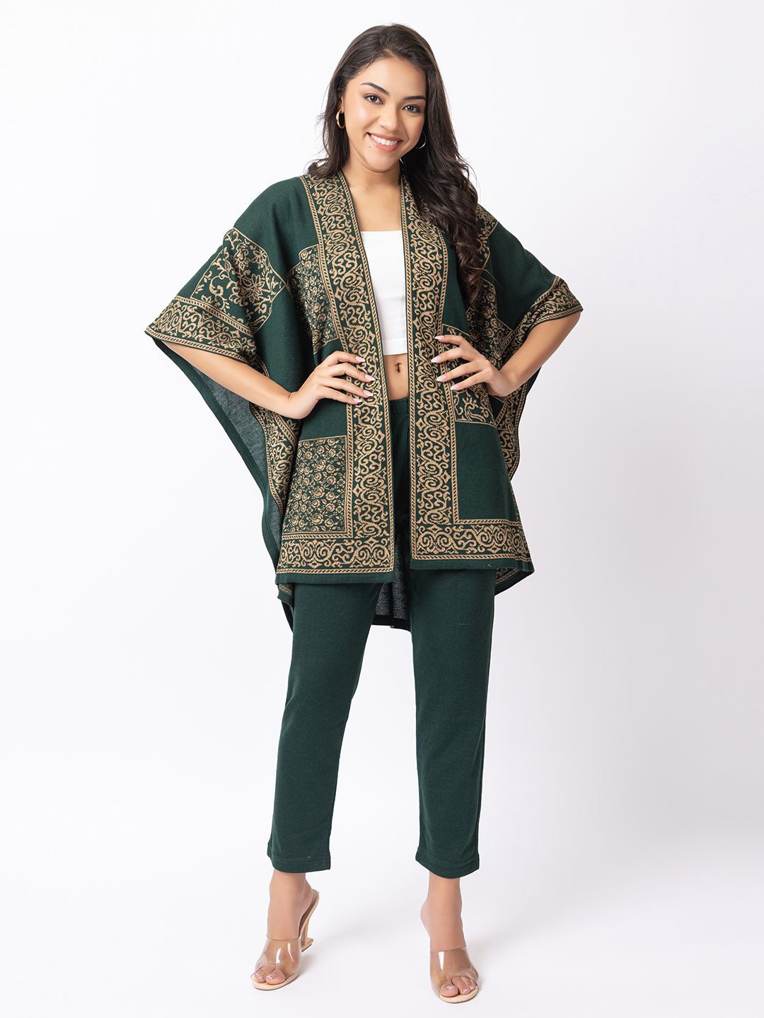 

KEIKO Self Design Front Open Shrug, Green