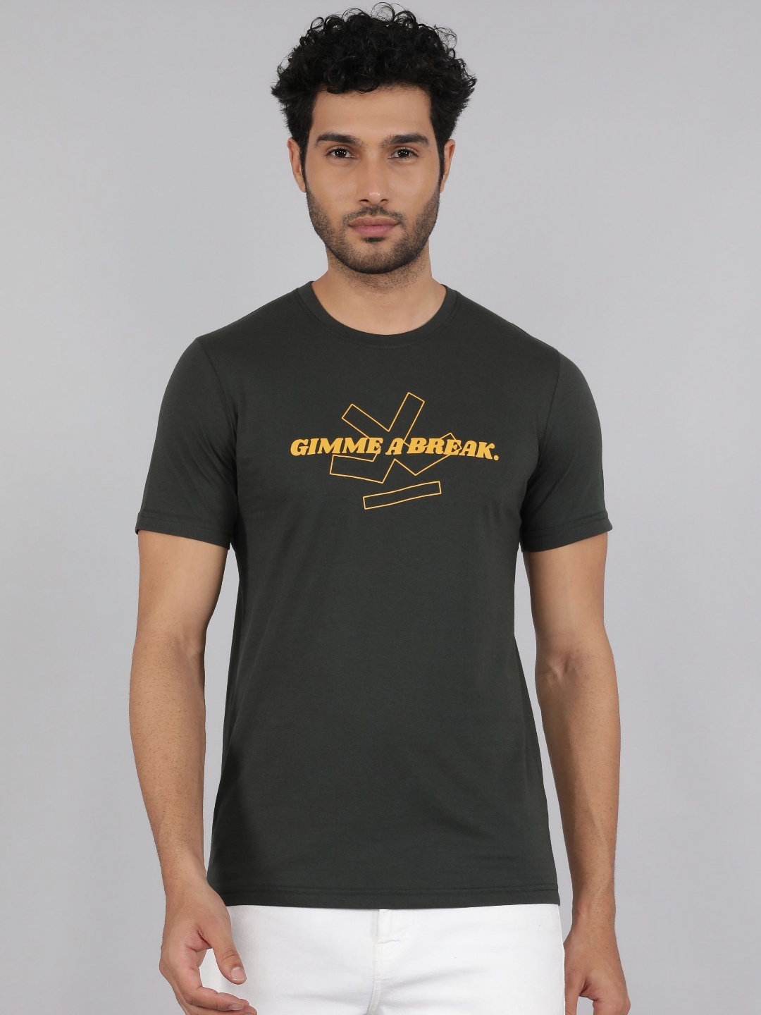 

WROGN Men Typography Printed Round Neck Cotton T-shirt, Olive