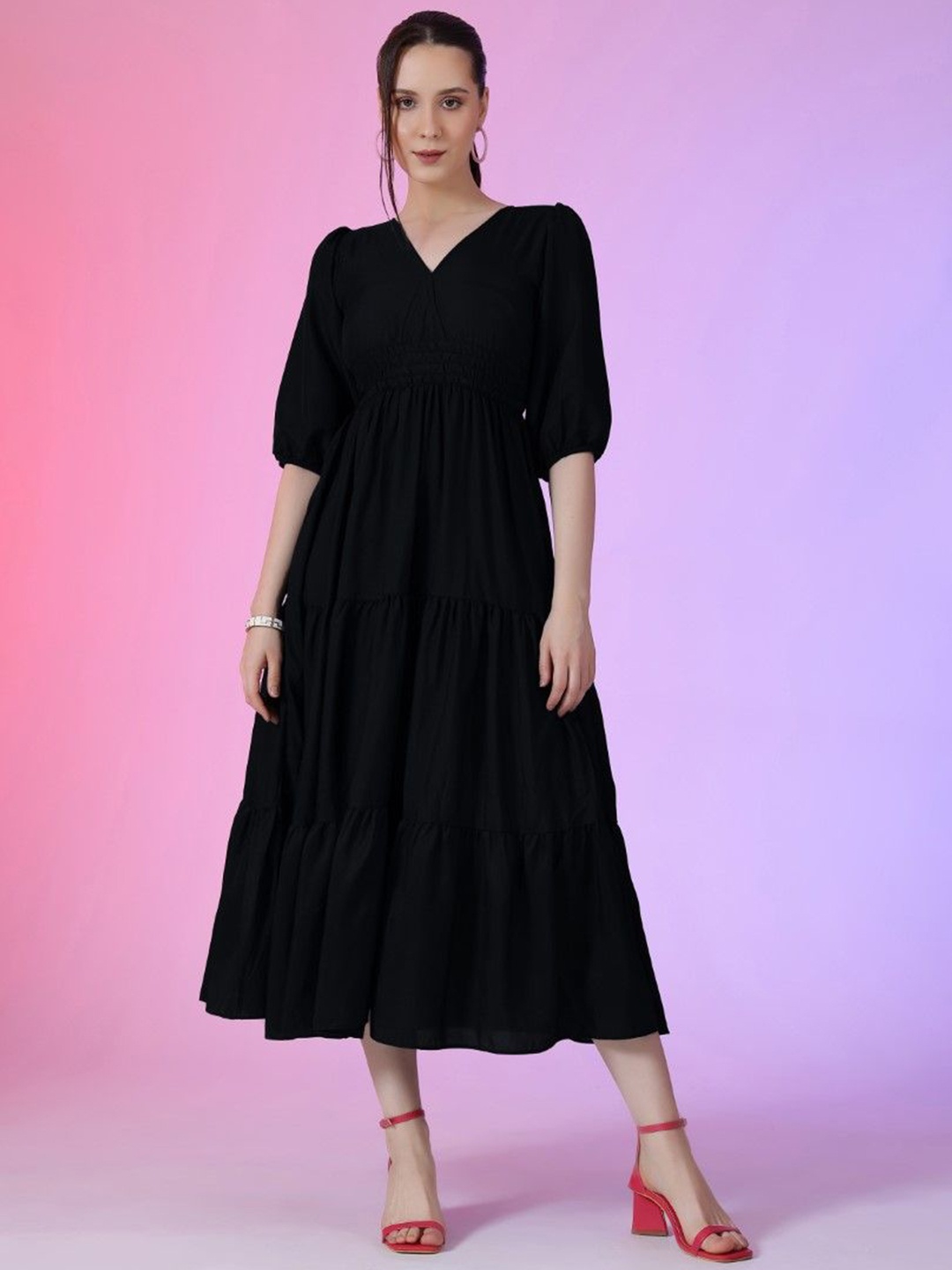 

Krunal Raiyani women Applique Fit & Flare Maxi Dress, Black
