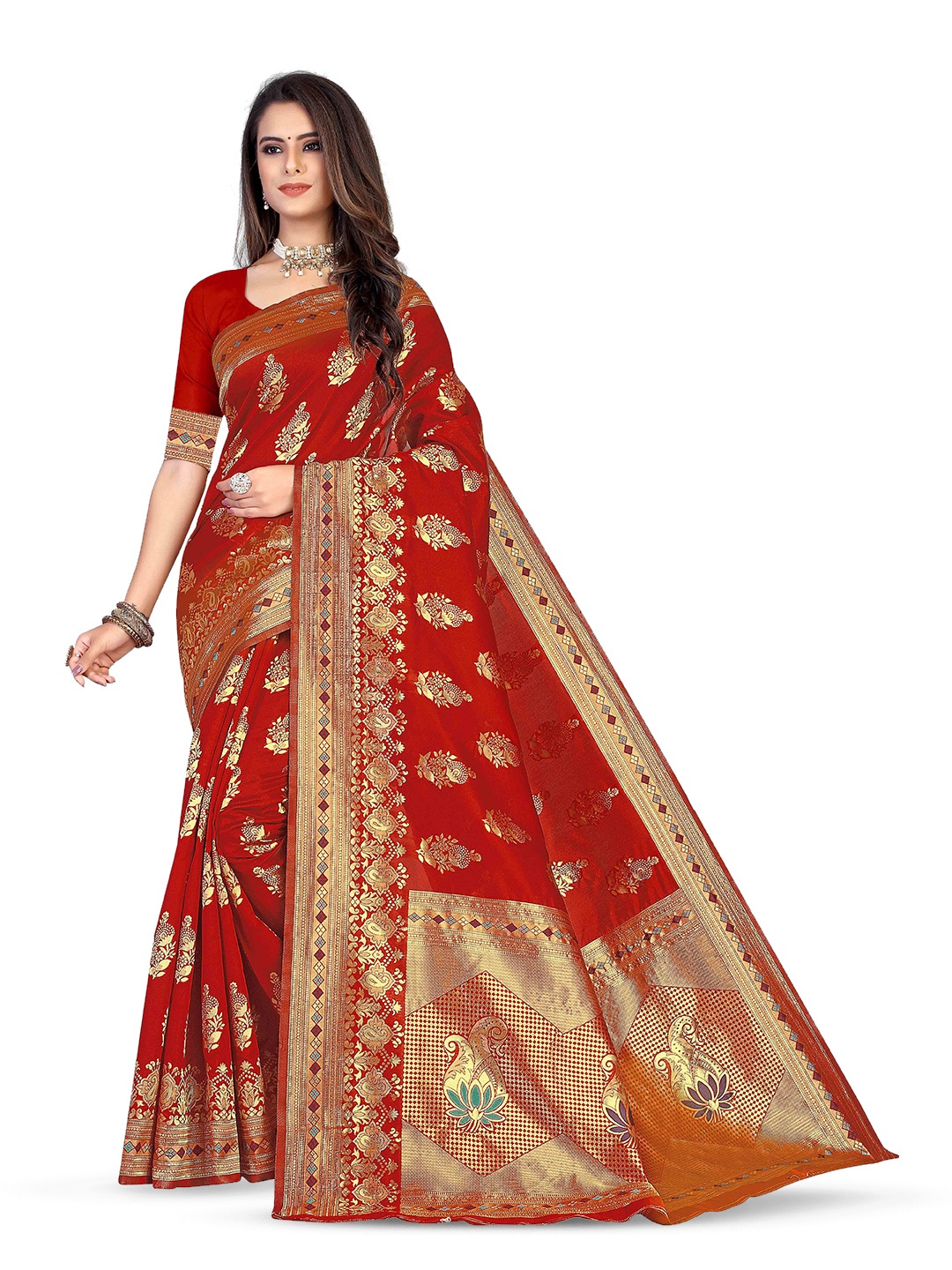 

Maroosh Floral Zari Banarasi Saree, Red
