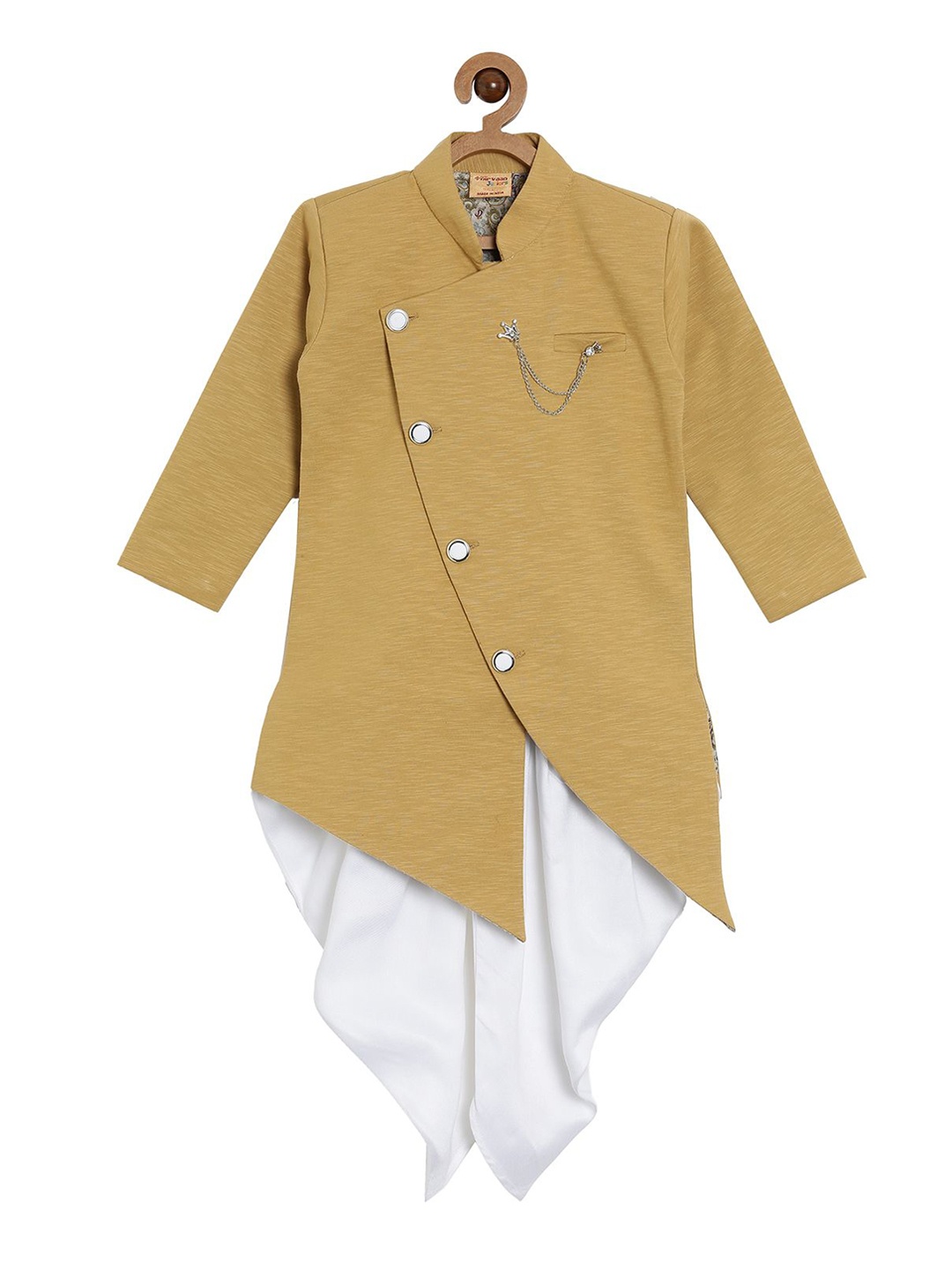 

NIRVAAN Boys Mandarin Collar Pure Cotton Kurta with Dhoti Pant, Khaki