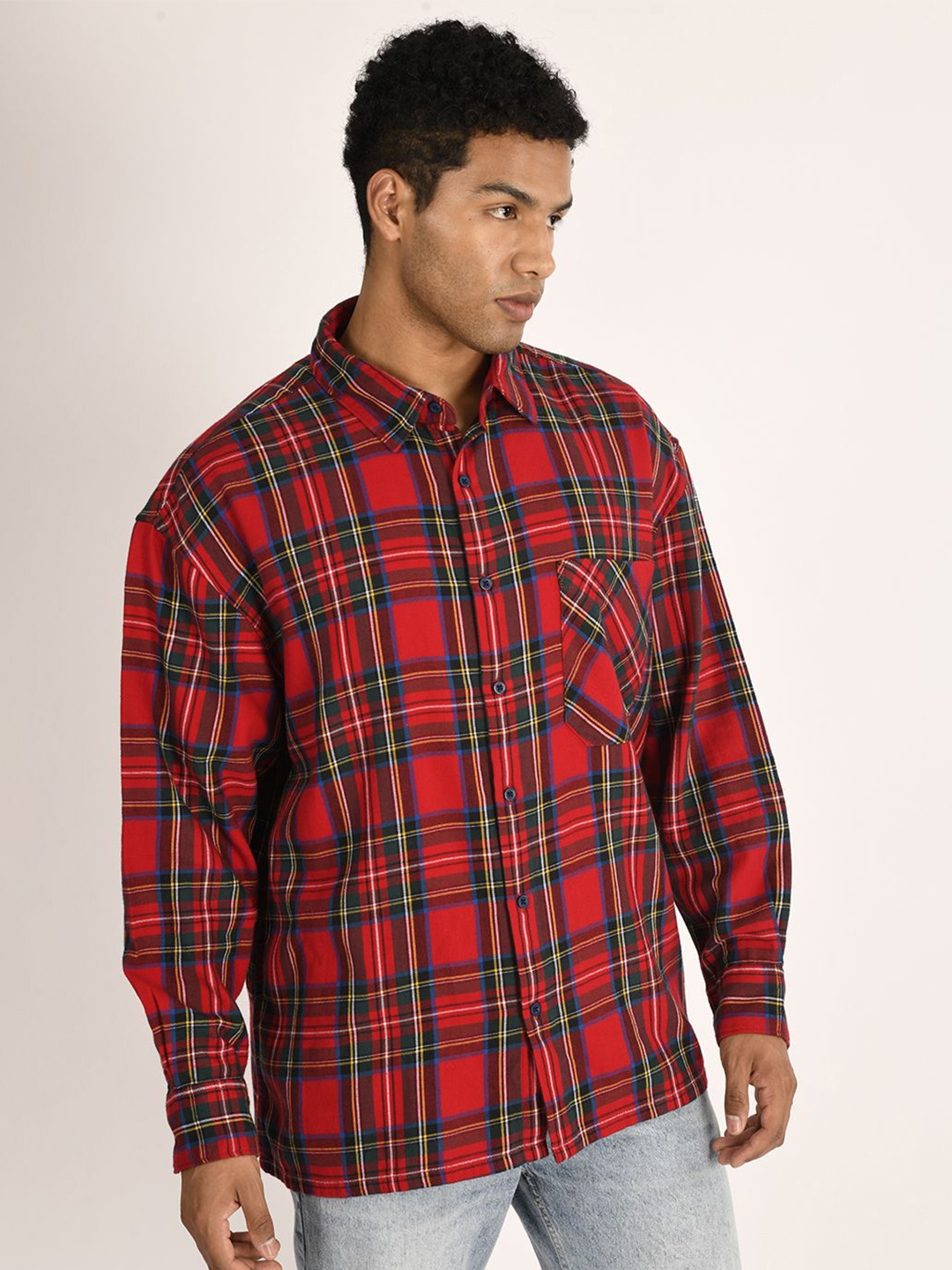 

The Roadster Lifestyle Co. Men Classic Checked Cotton Oversized Casual Shirt, Red