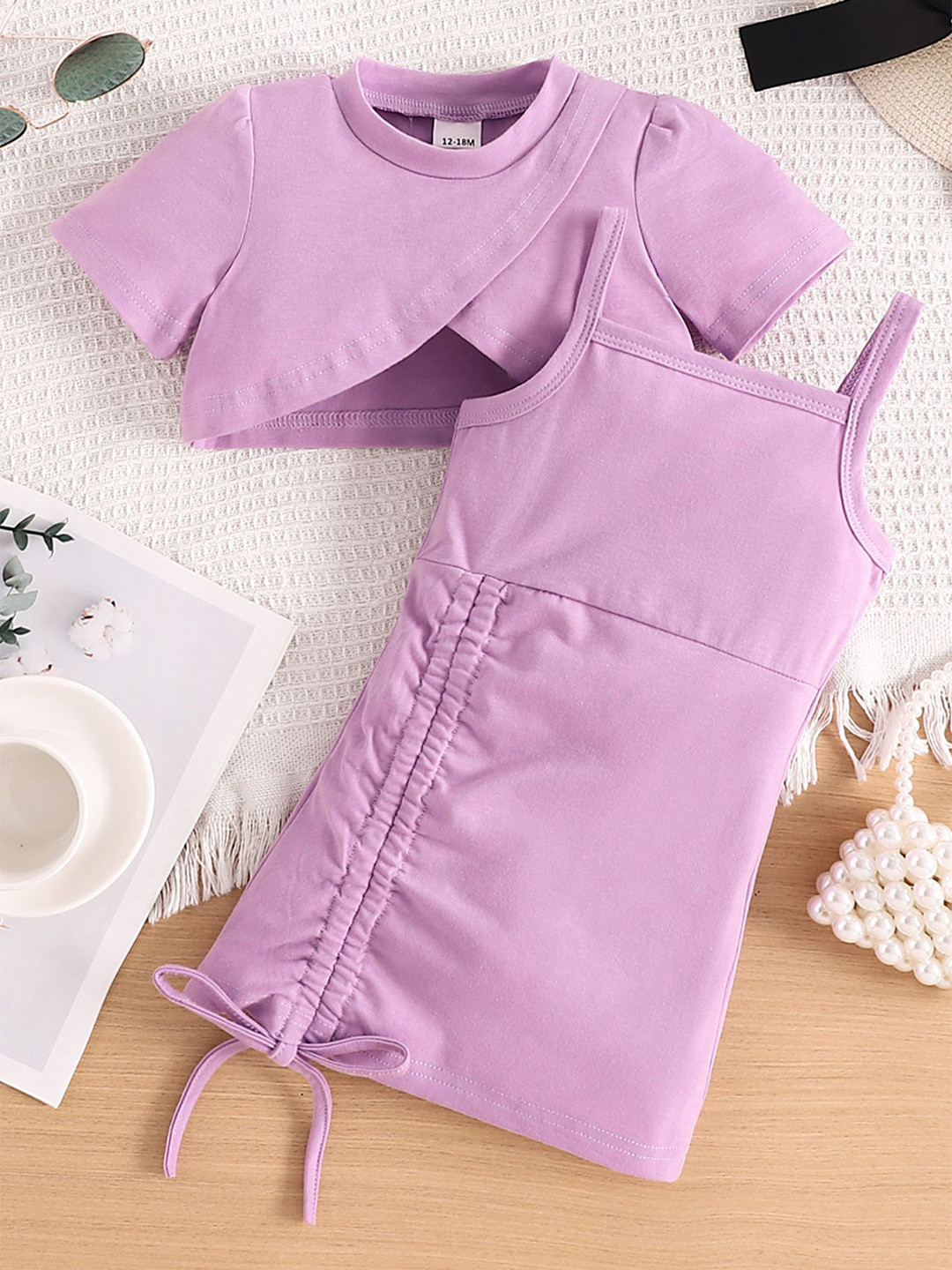 

LULU & SKY Girls Shoulder Straps Cotton A-Line Top With Short Dress, Purple