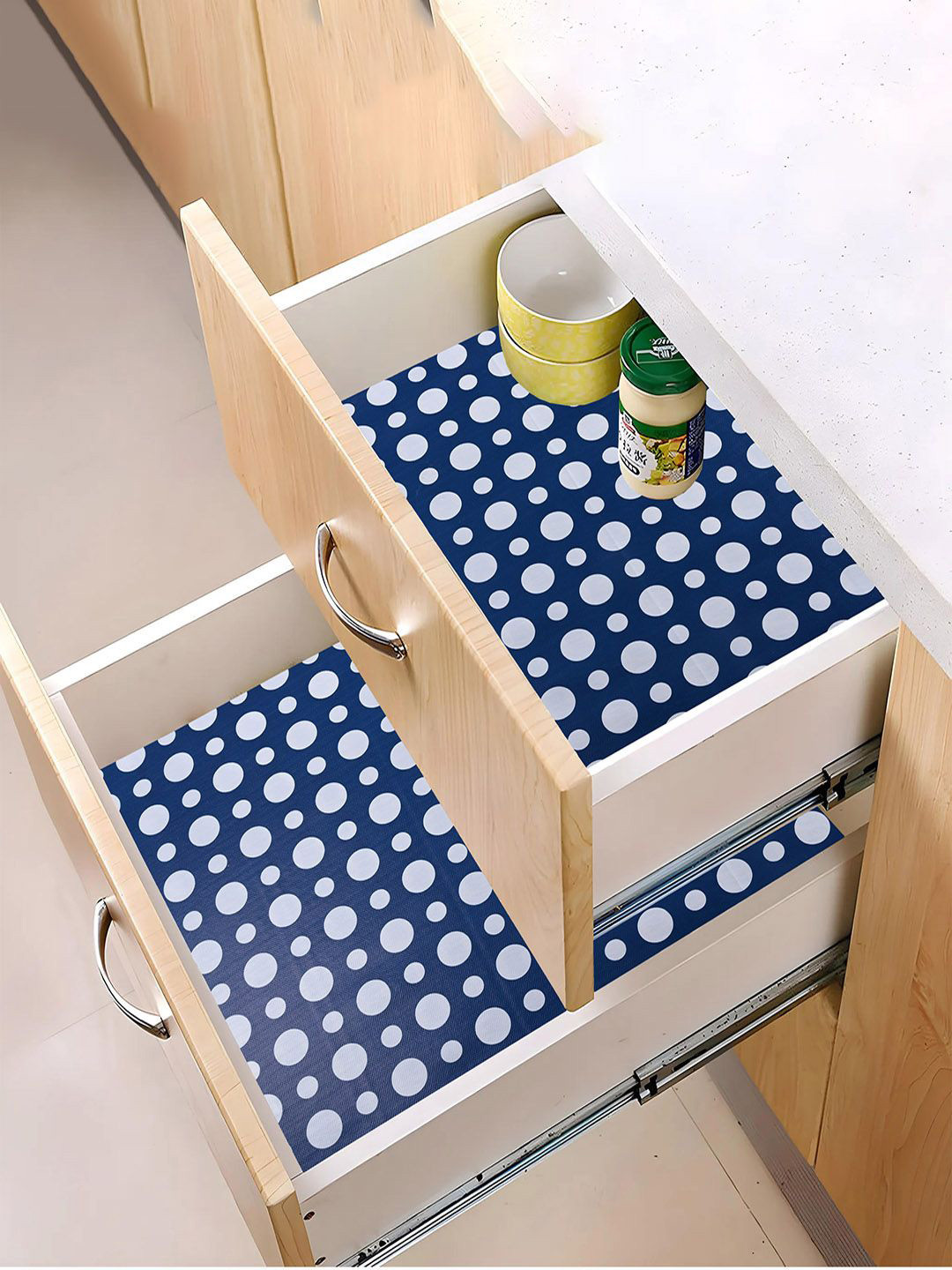 

Kuber Industries Navy Blue & White 3 Pieces Water Resistant Shelf Liner Organisers