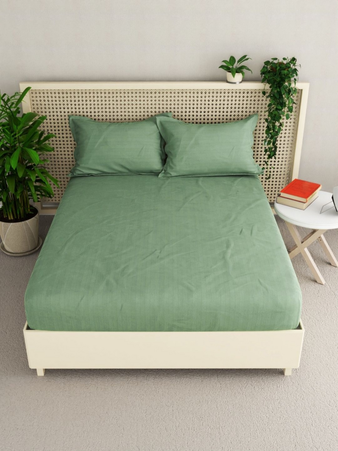 

BIANCA Hilton Green Striped 100% Egyptian Cotton210 TC King Bedsheet Set 2.74 m X 2.74 m