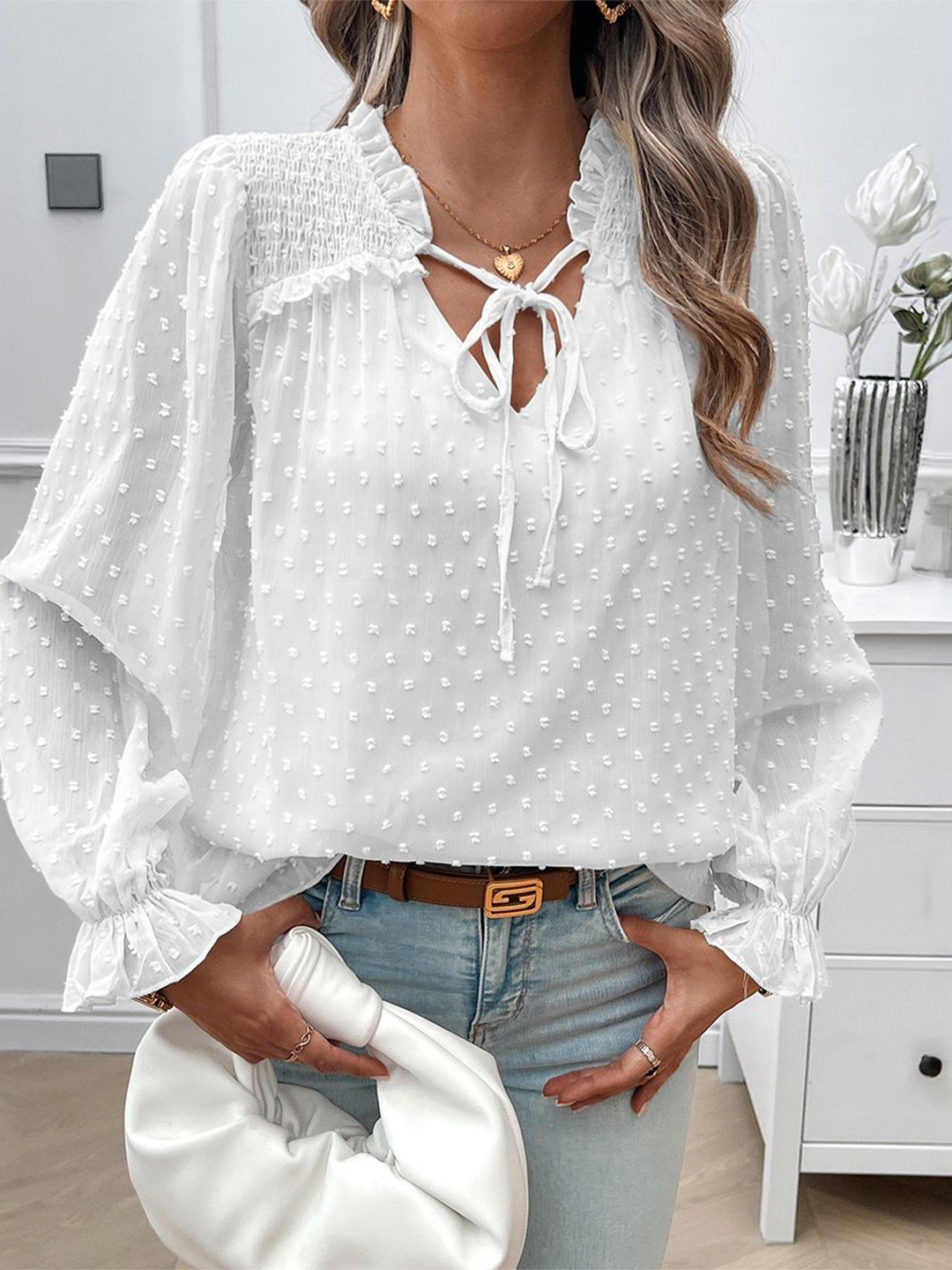 

StyleCast Women Tie-Up Neck Top, White