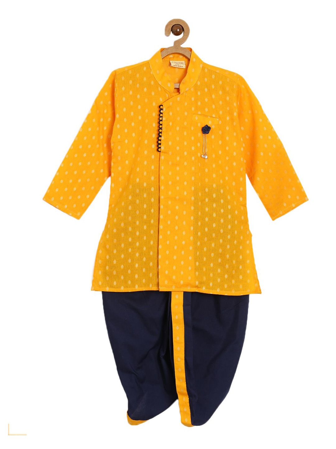 

NIRVAAN Boys Floral Mandarin Collar Pure Cotton Straight Kurta with Dhoti Pants, Orange