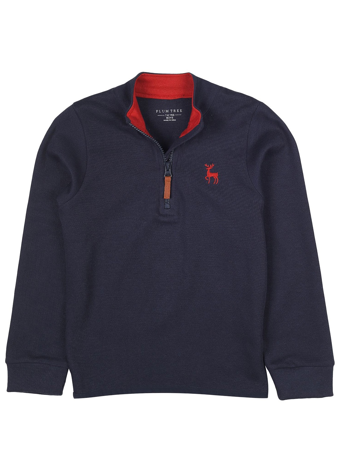 

PLUM TREE Boys Solid Mock Collar Cotton Pullover Sweatshirt, Navy blue