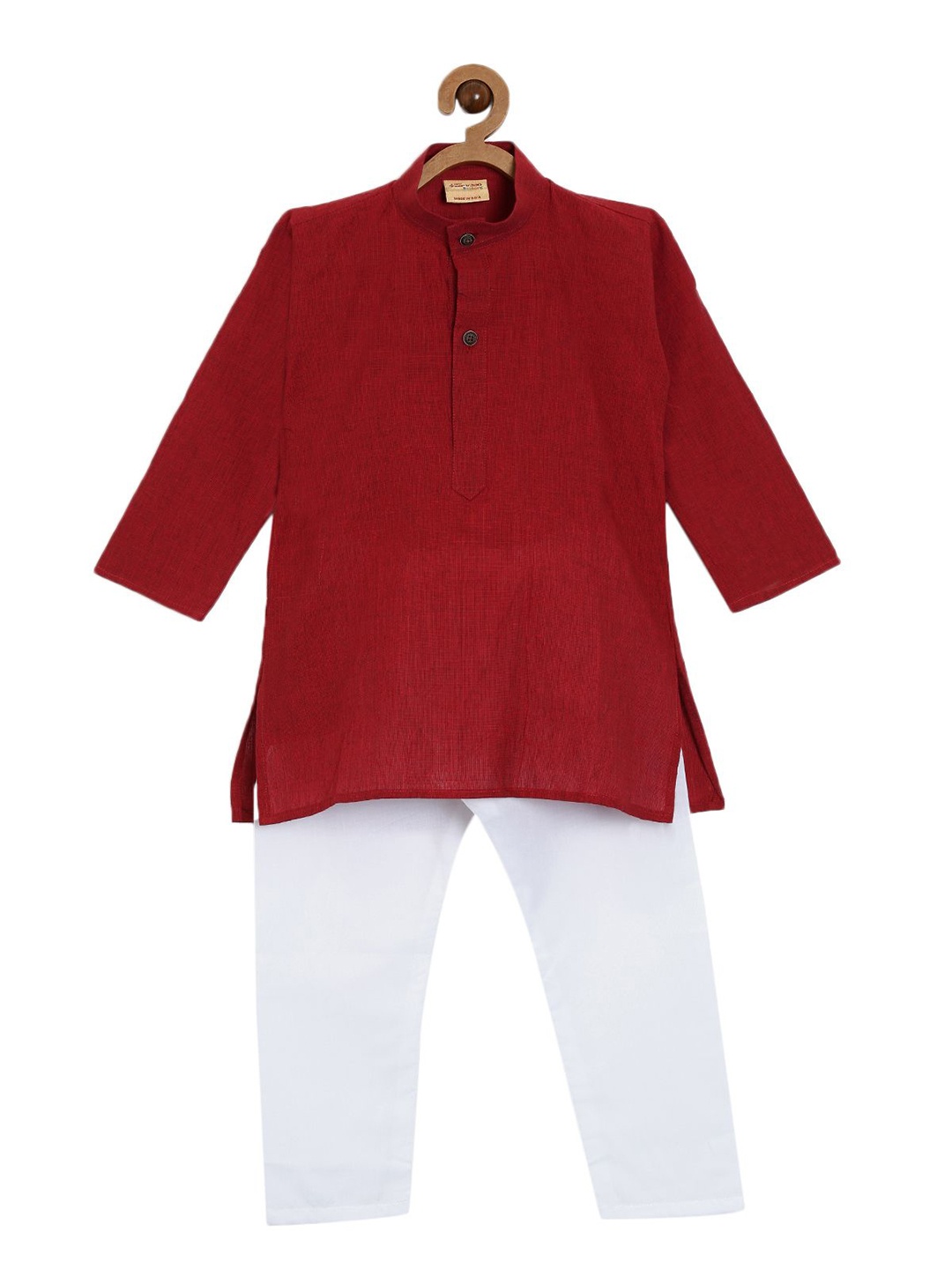 

NIRVAAN Boys Band Collar Pure Cotton Straight Kurta with Pyjamas, Maroon
