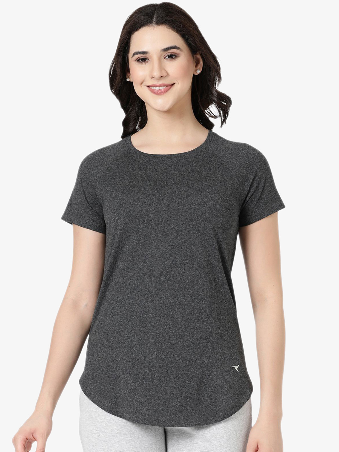 

BLOSSOM Women Solid Hip Length Lounge Tshirts, Charcoal