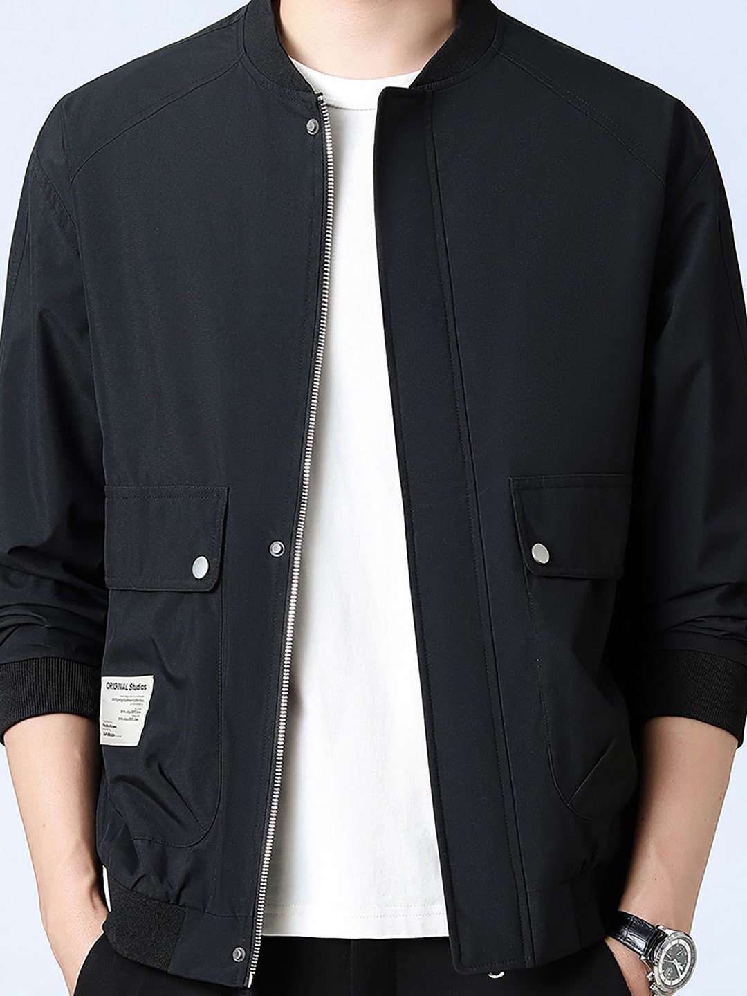 

StyleCast x Revolte Men Stand Collar Solid Casual Windcheater Jacket, Black