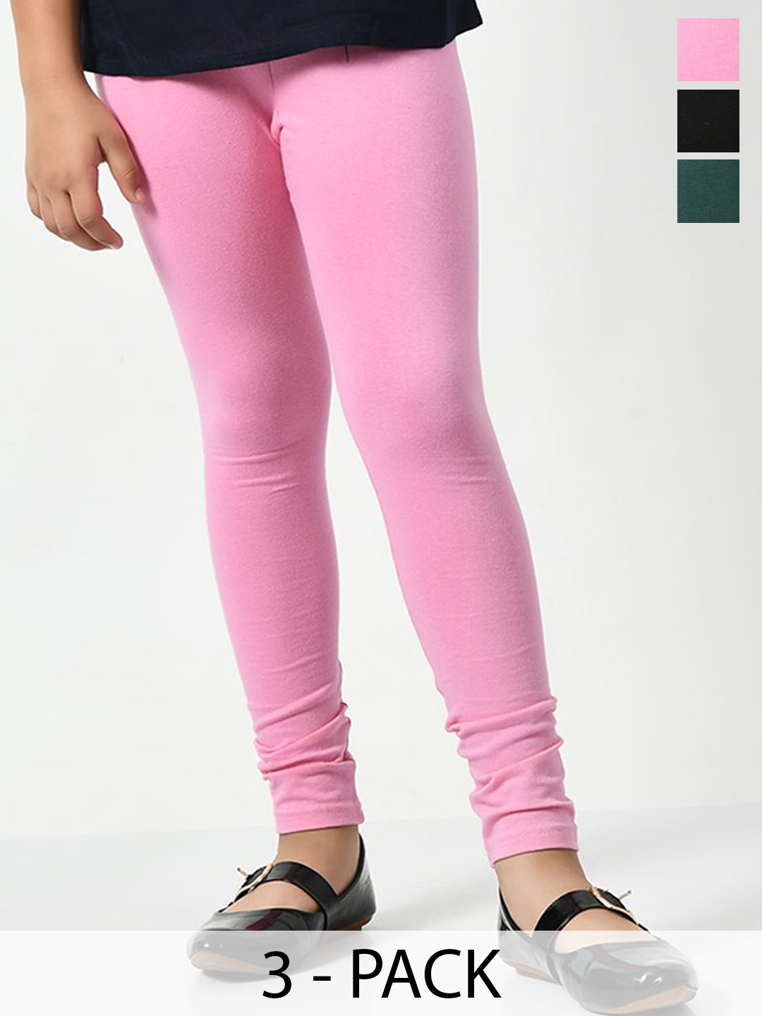 

KAYU Girls Pack Of 3 Mid-Rise Ankle-Length Slip-On Leggings, Pink