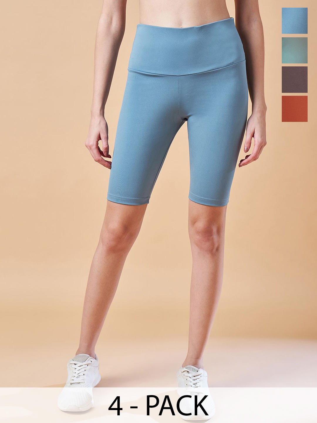 

COLOR CAPITAL Pack Of 4 High Rise Above Knee Gym Tights, Green