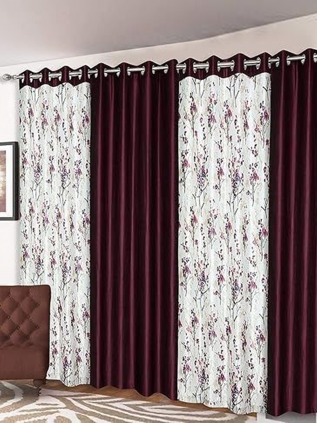 

Banchmark Home Furnishings Purple & White Set of 4 Floral Window Curtain
