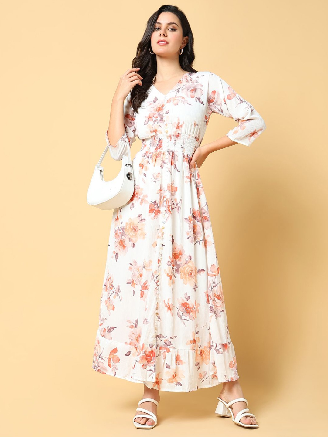 

SHOWOFF Women Floral Printed Fit & Flare Maxi Dress, Peach