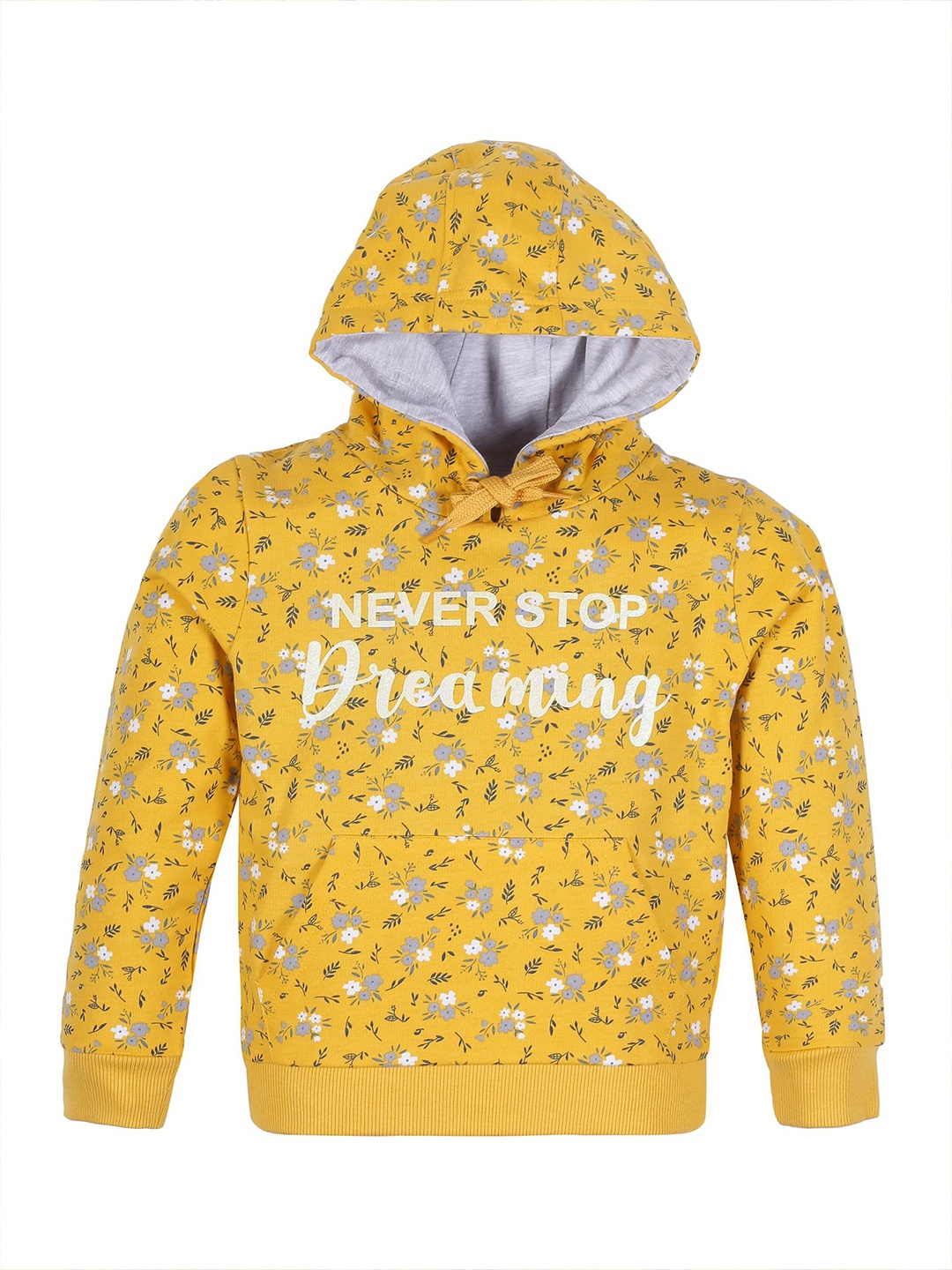 

PLUM TREE Girls Floral Printed Hood Cotton Pullover Sweatshirt, Yellow