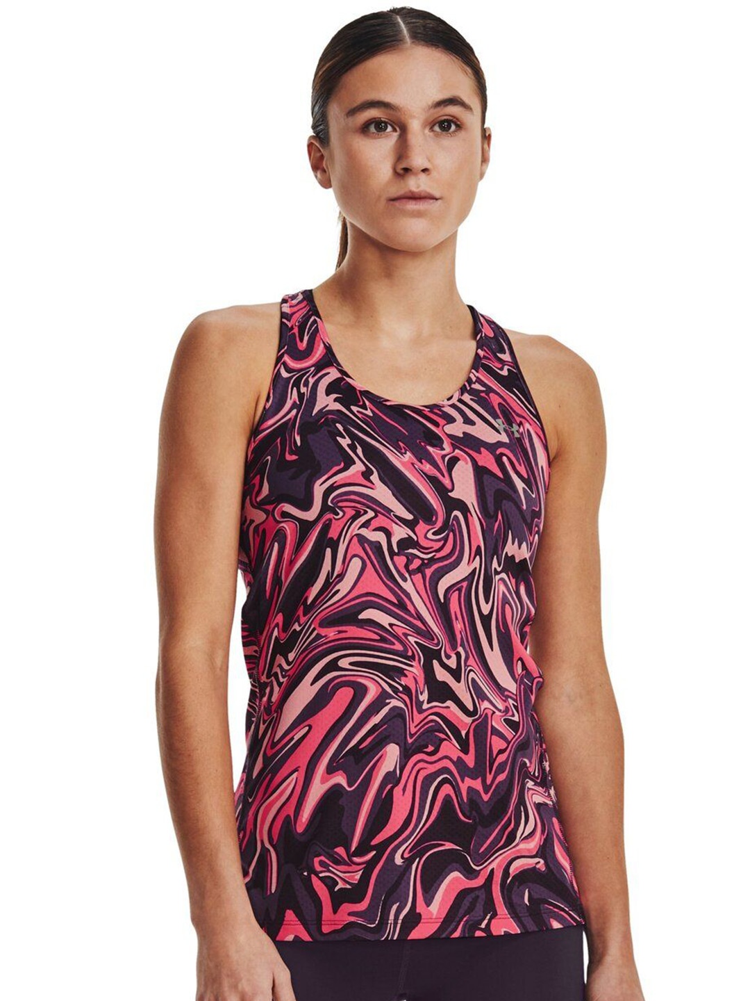 

UNDER ARMOUR Women Abstract Printed Racerback Slim Fit T-shirt, Pink
