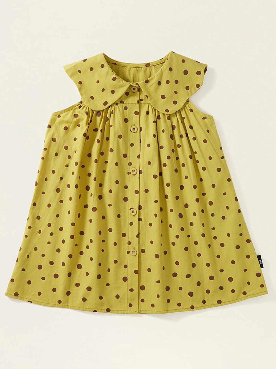 

LULU & SKY Polka Dot Print A-Line cotton Dress, Yellow