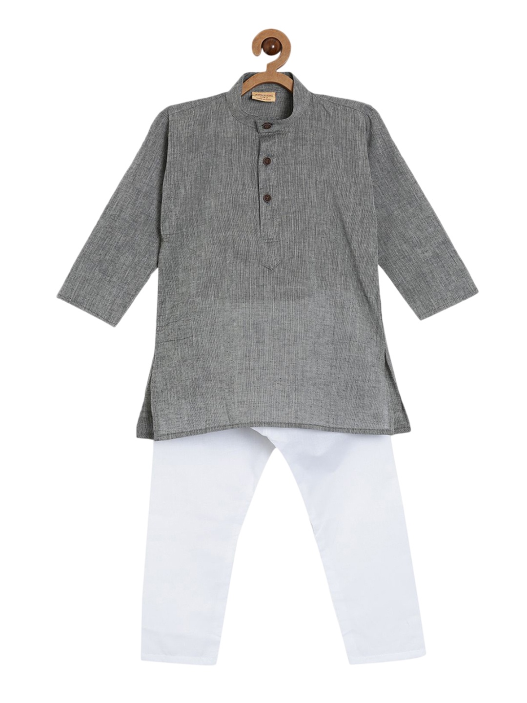 

NIRVAAN Boys Mandarin Collar Pure Cotton Kurta with Pyjama, Grey