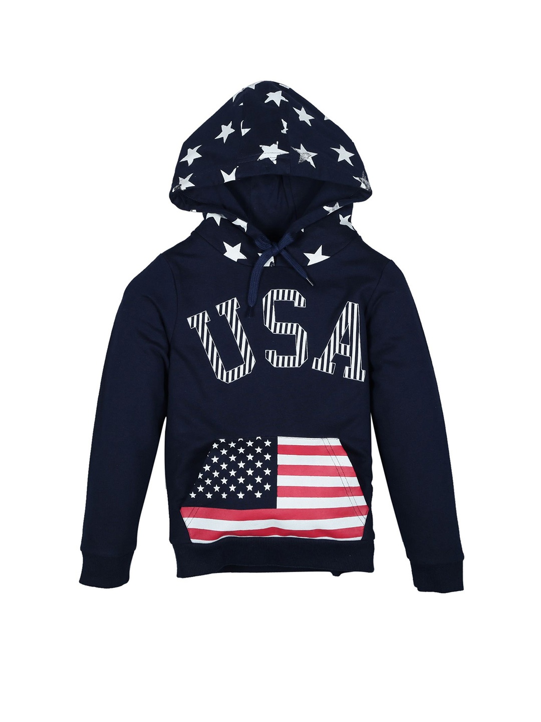 

PLUM TREE Boys Alphanumeric Printed Hood Cotton Pullover Sweatshirt, Navy blue