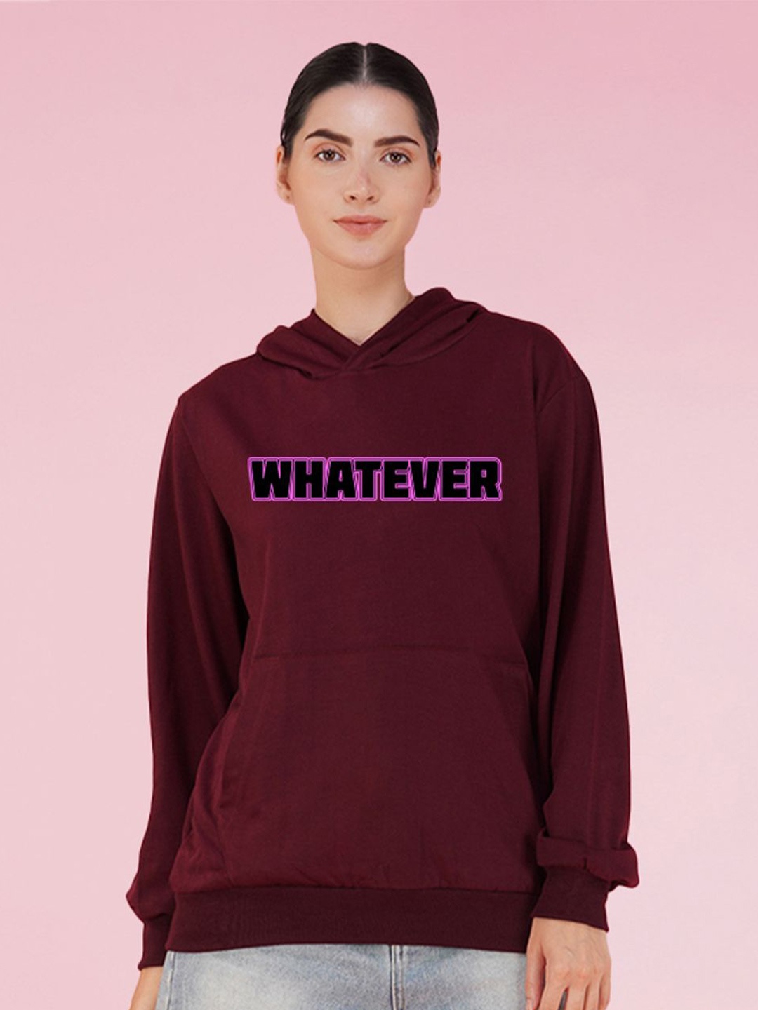 

NUSYL Graphic Printed Hooded Oversized Sweatshirt, Maroon