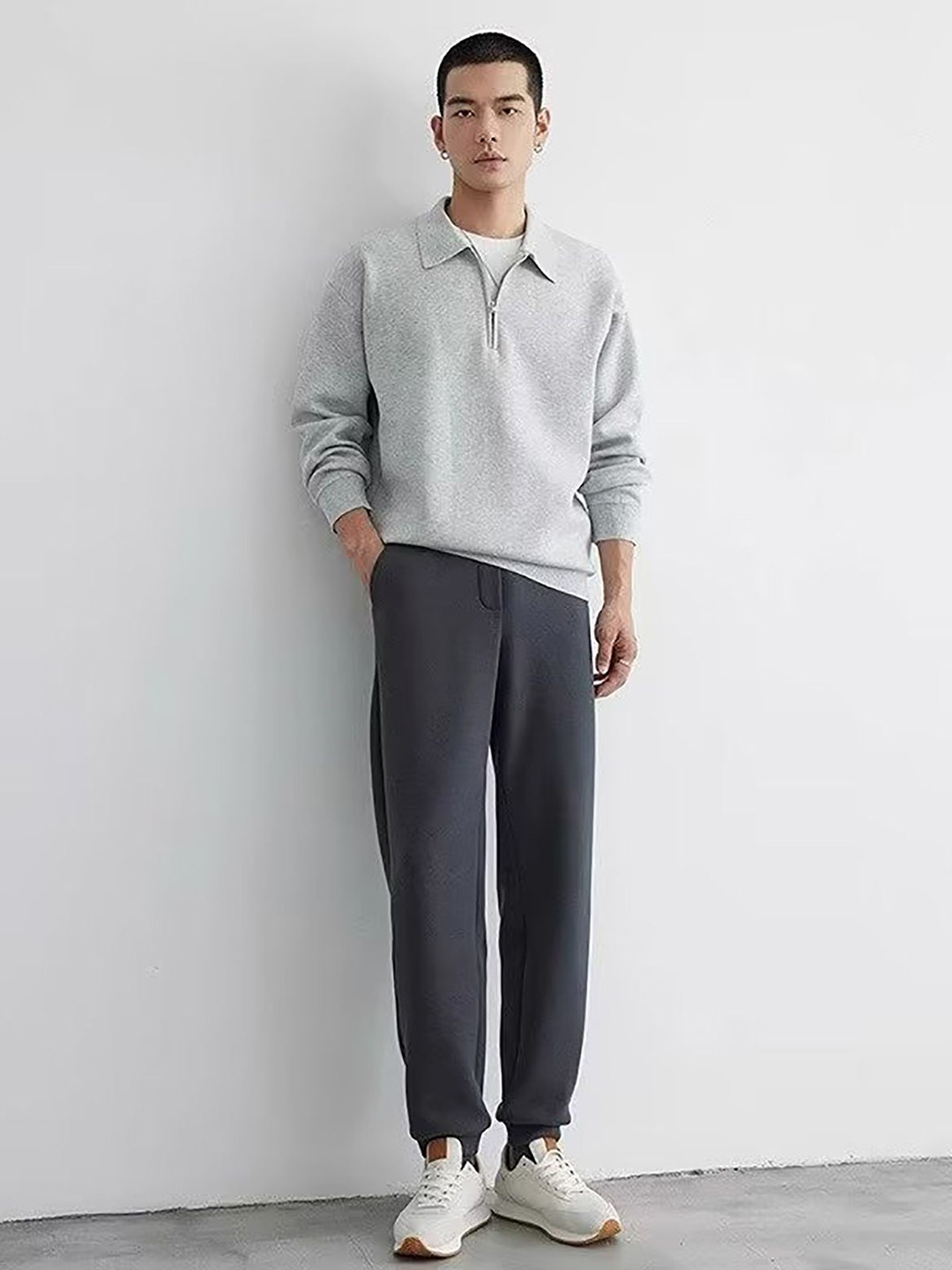 

StyleCast x Revolte Men Solid Shirt Collar Sweatshirt, Grey