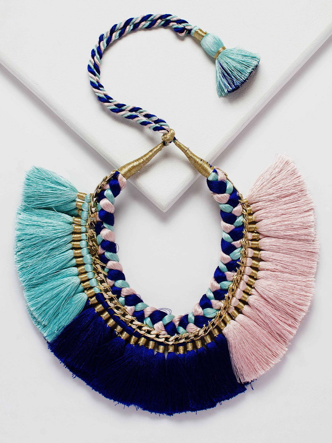 

Rhea Braided Thread Necklace, Turquoise blue