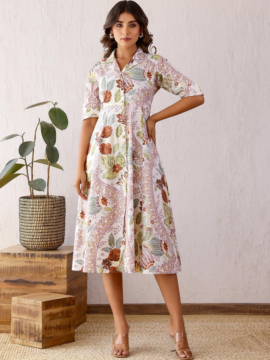 

FLAVIA CREATION Floral Print Layered A-Line Midi Dress, Na