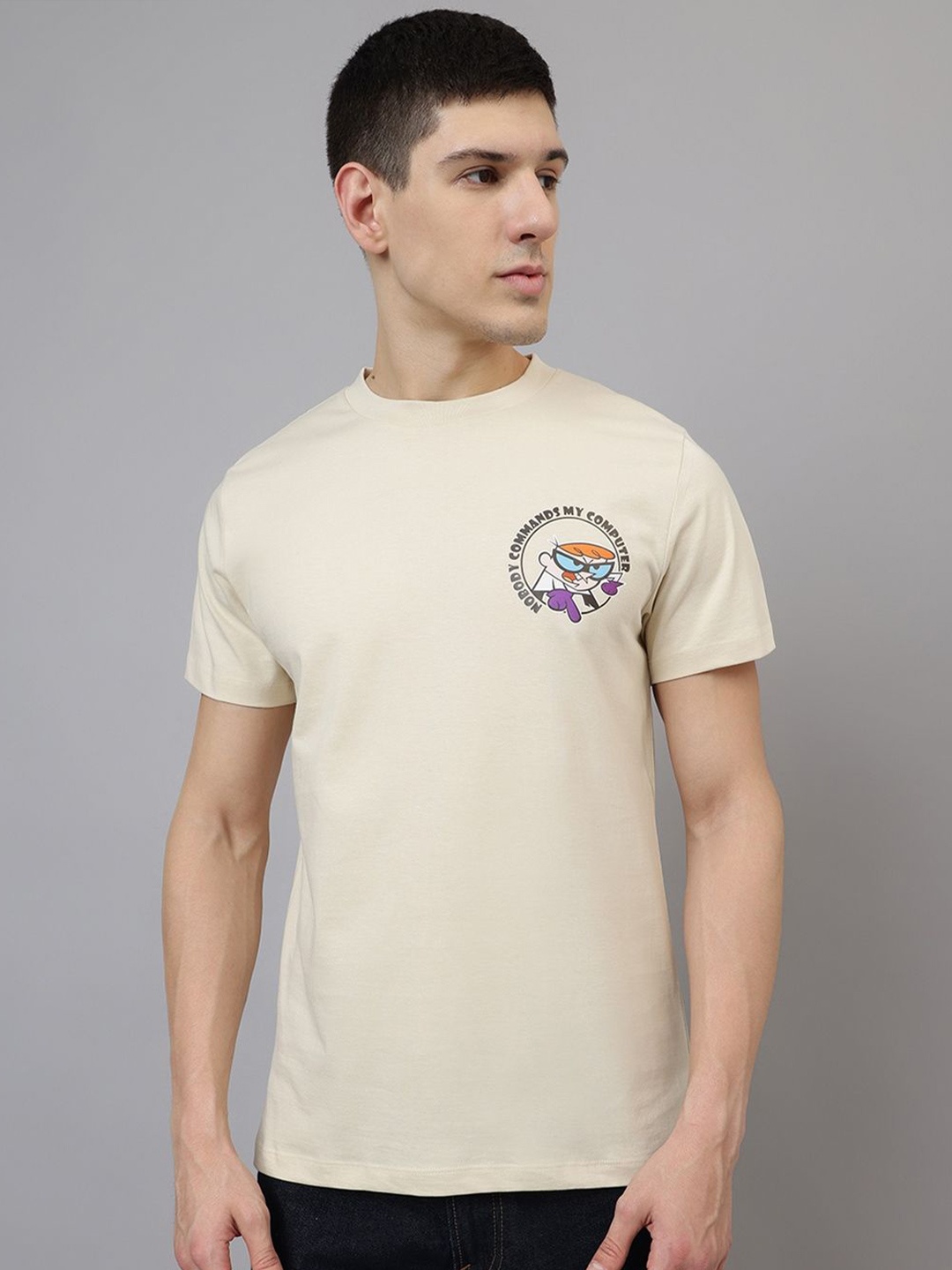 

Free Authority Men Dexter Graphic Printed Round Neck Cotton T-shirt, Off white