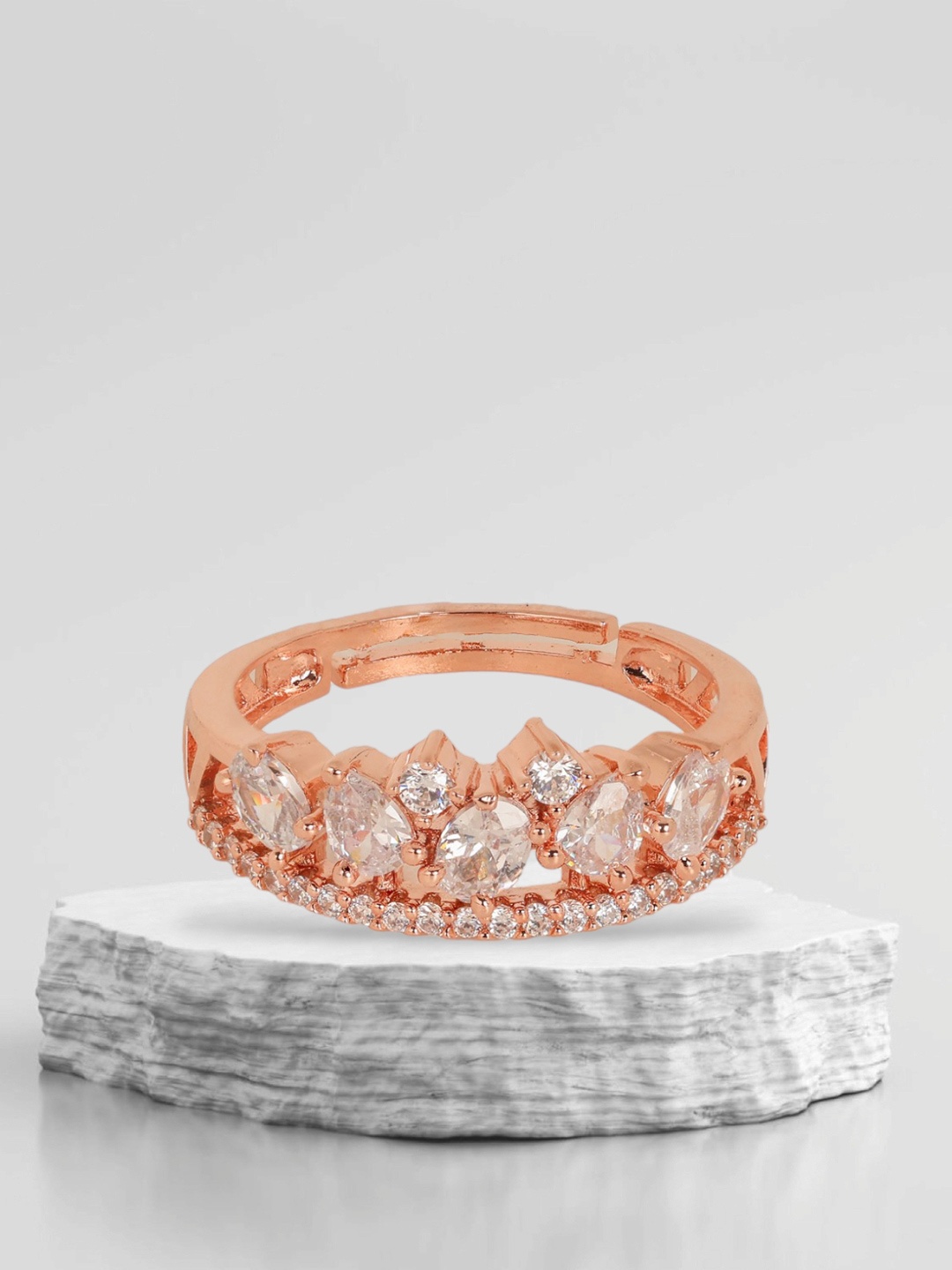 

De Flossy Silver 925 Sterling Silver Rose Gold Plated Adjustable Queen Ring