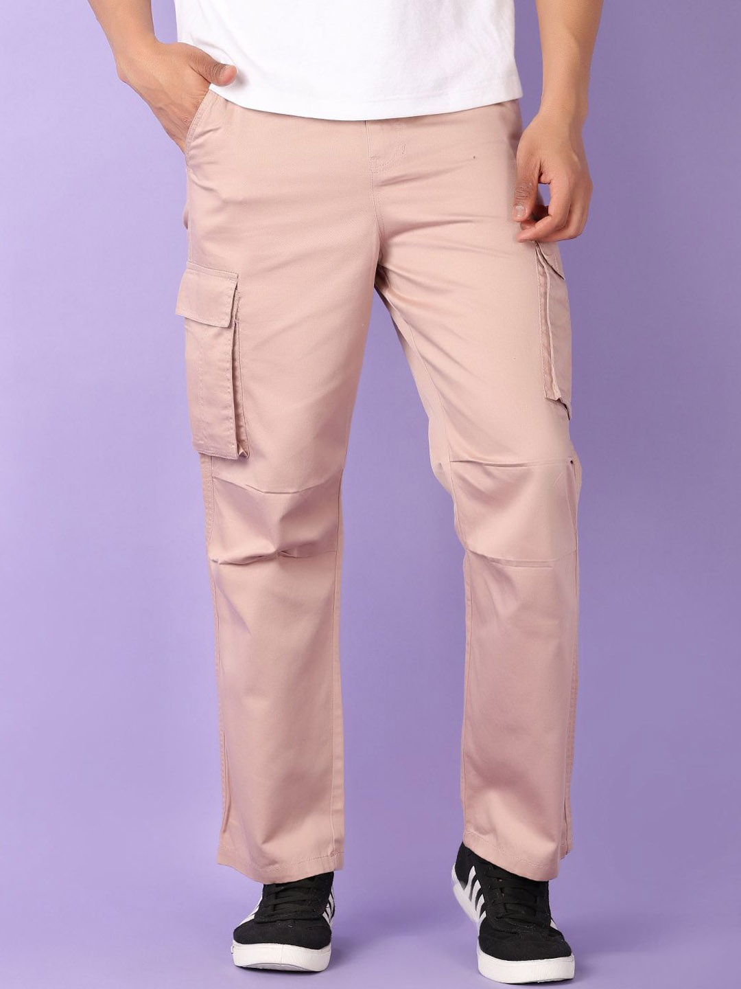 

V-Mart Men Regular Fit Mid-Rise Cotton Cargos Trousers, Beige