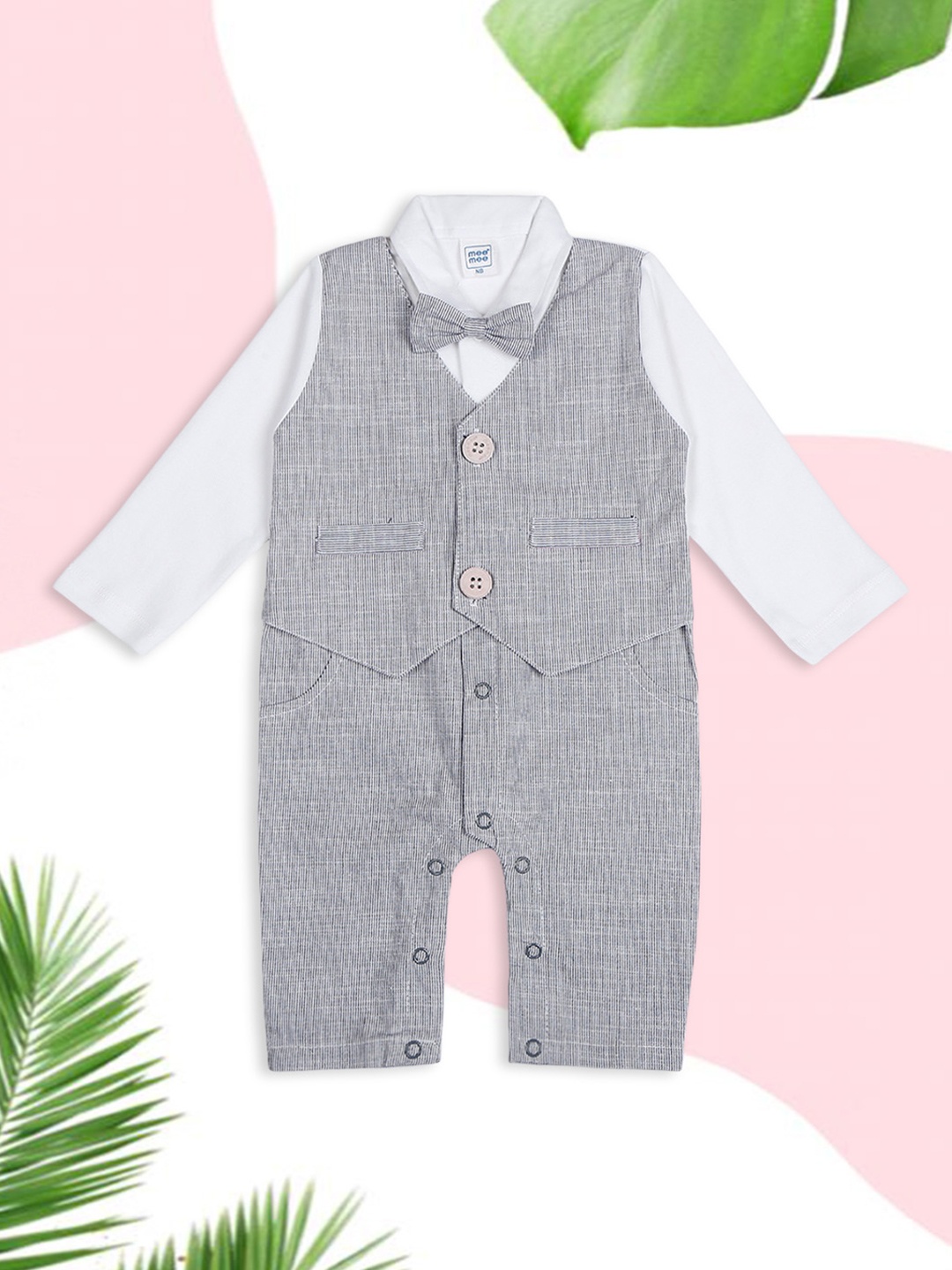 

MeeMee Infants Cotton Striped Romper, Grey