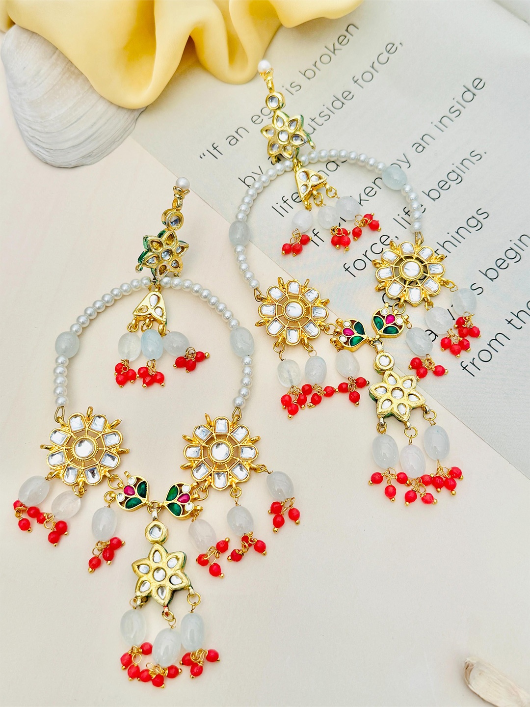 

ABDESIGNS Gold Plated Stone Studded & Beaded Classic Drop Earrings