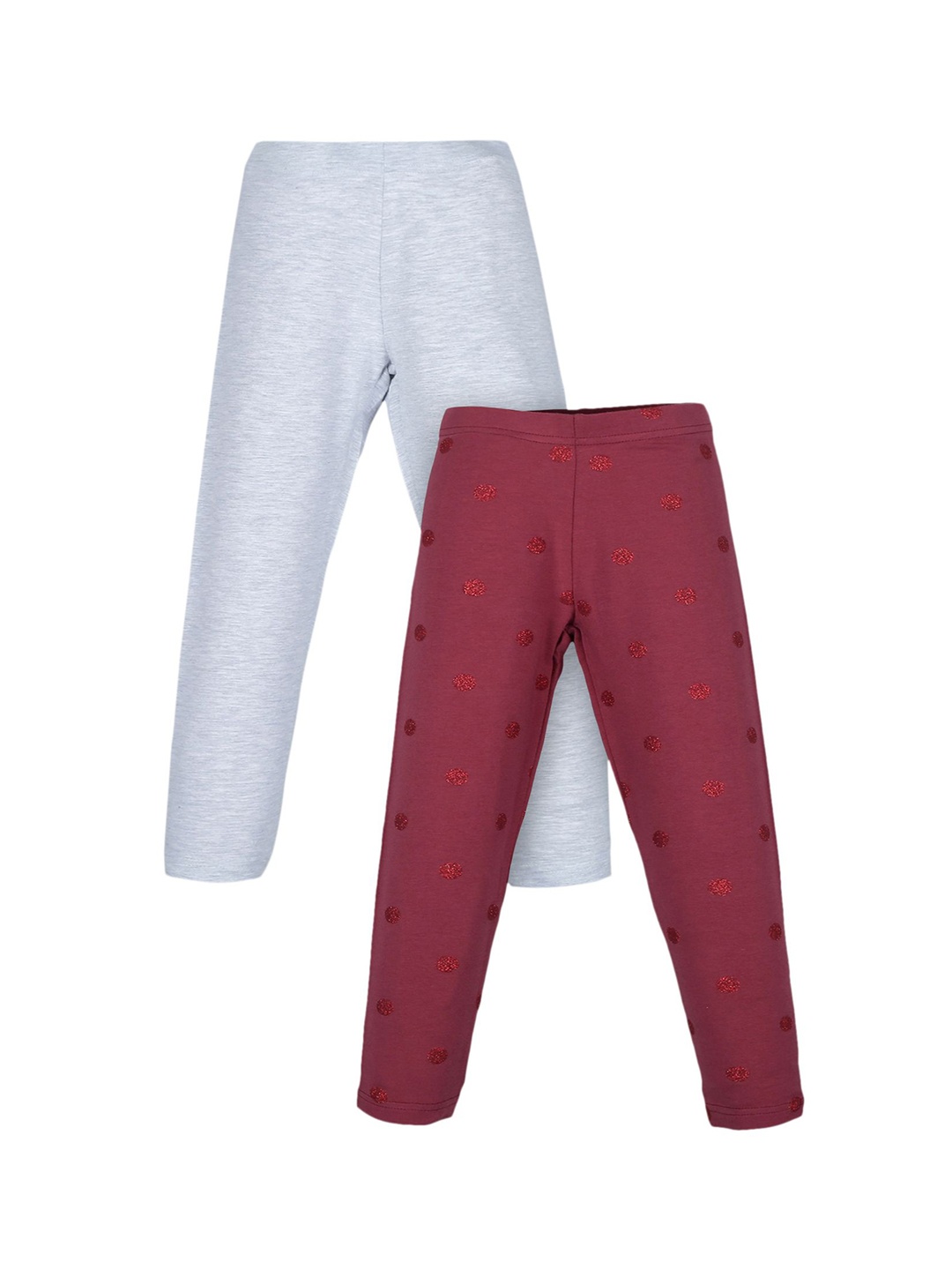 

PLUM TREE Girls Pack Of 2 Glitter Printed Leggings, Burgundy