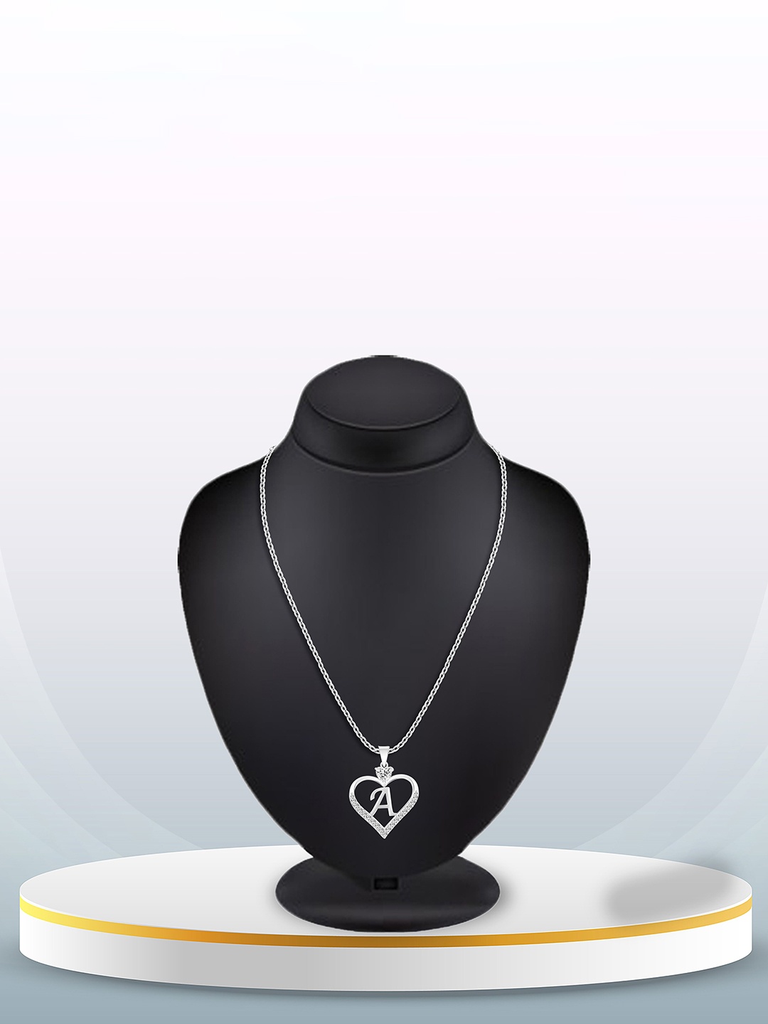 

Heer Collection Silver-Plated Cubic Zirconia Heart Shape Alphabet A Pendants with Chains