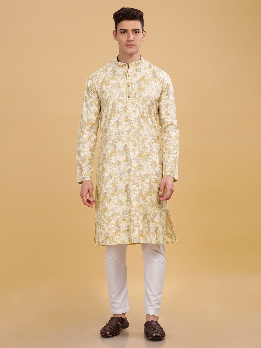 

Anouk Men Printed Ethnic Long Kurta, Yellow