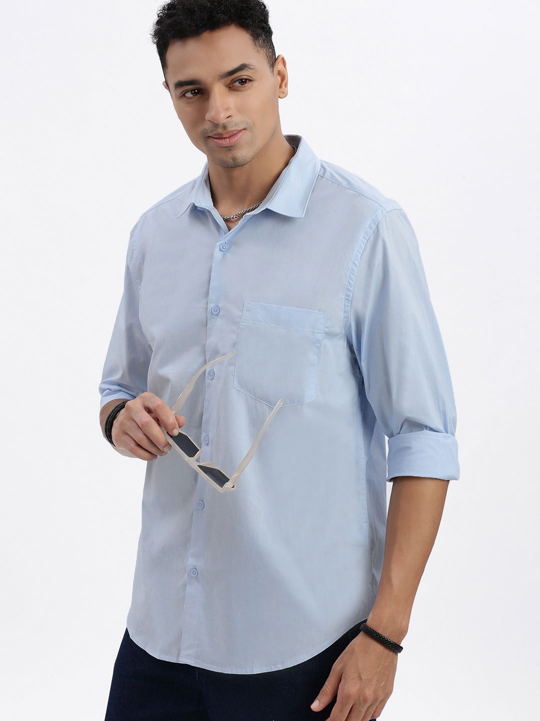 

SHOWOFF Men Premium Spread Collar Solid Cotton Slim Fit Formal Shirt, Blue