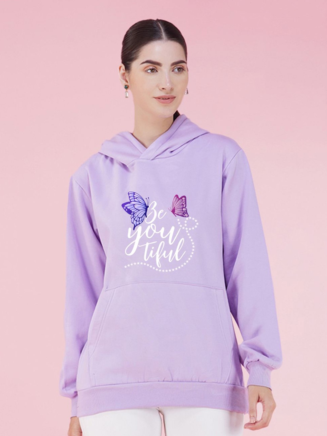 

NUSYL Graphic Printed Hooded Oversized Sweatshirt, Lavender