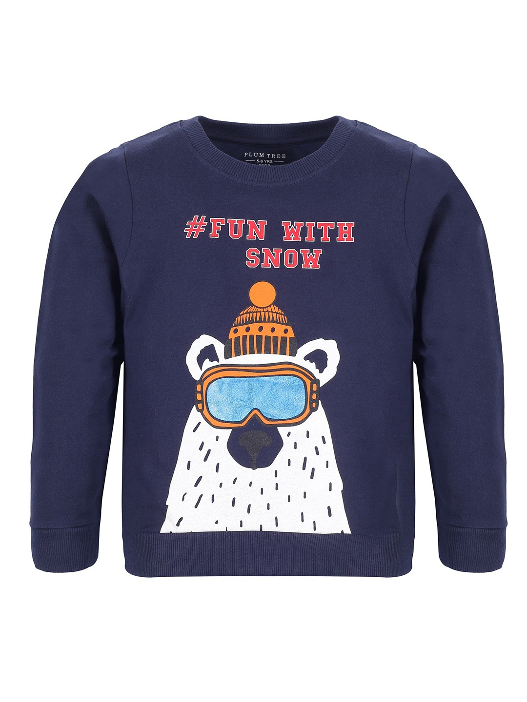 

PLUM TREE Boys Graphic Printed Round Neck Cotton Pullover Sweatshirt, Navy blue